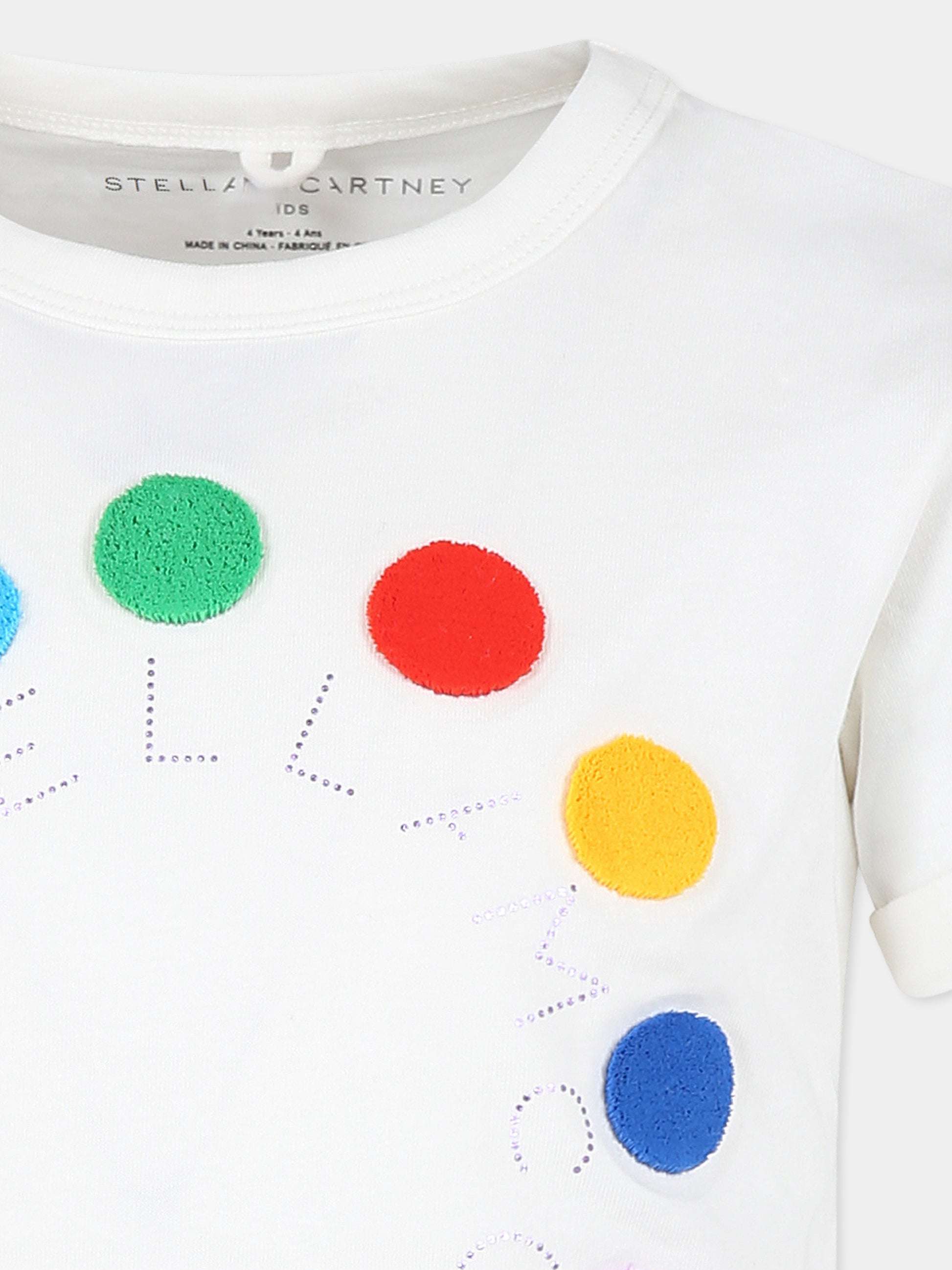 T-shirt bianca per bambina con logo e pois,Stella Mccartney Kids,TV8E21 Z0434 101