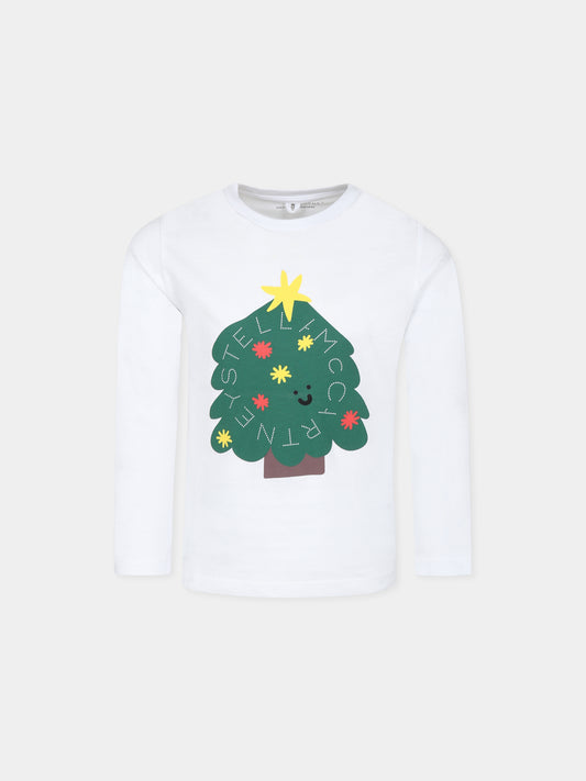 T-shirt bianca per bambini con albero di Natale,Stella Mccartney Kids,TV8P10 Z0434 100