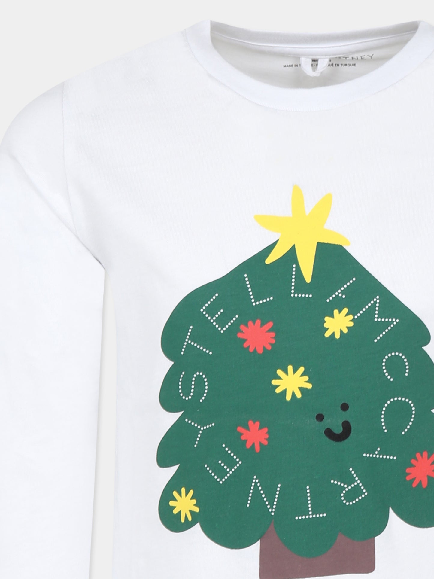 T-shirt bianca per bambini con albero di Natale,Stella Mccartney Kids,TV8P10 Z0434 100