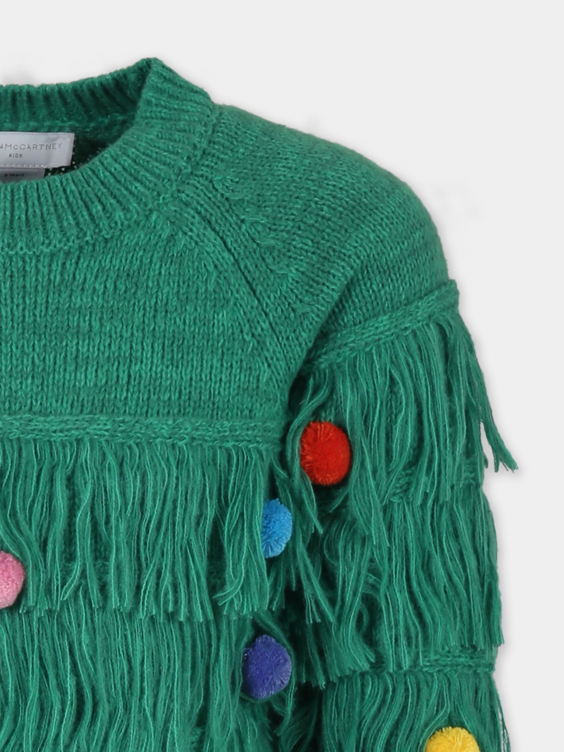 Maglione verde per bambina con pompons,Stella Mccartney Kids,TV9B40 Z1529 741