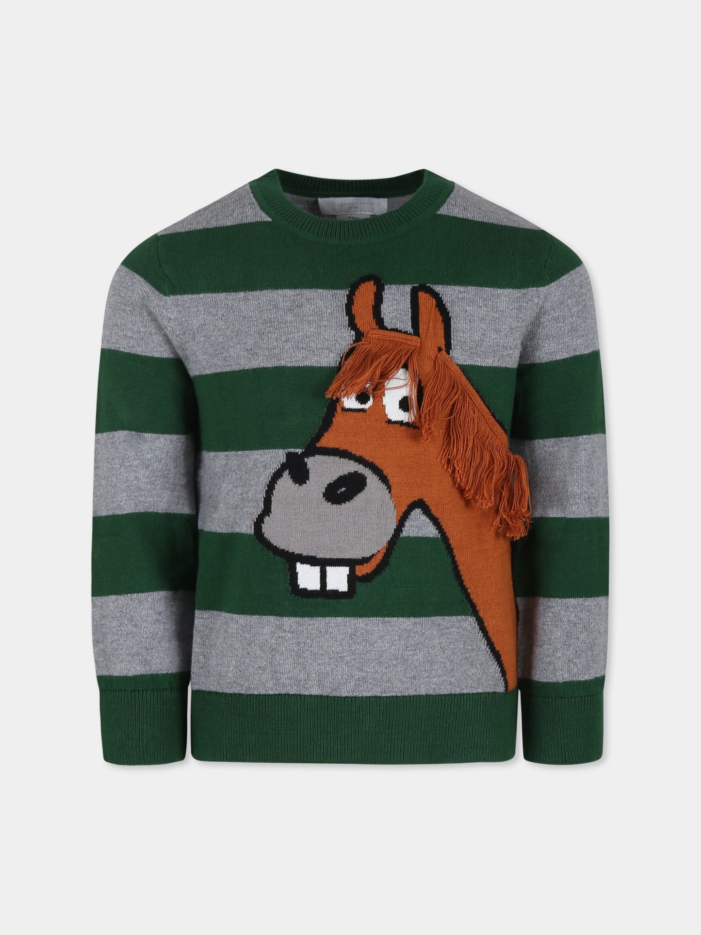 Maglione verde per bambino con cavallo,Stella Mccartney Kids,TV9P40 Z1528 999