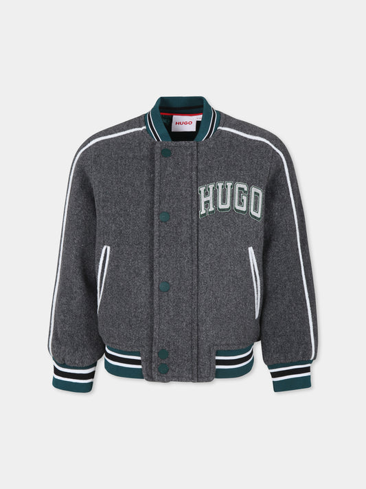 Bomber grigio per bambino con logo,Hugo,G00203 M00