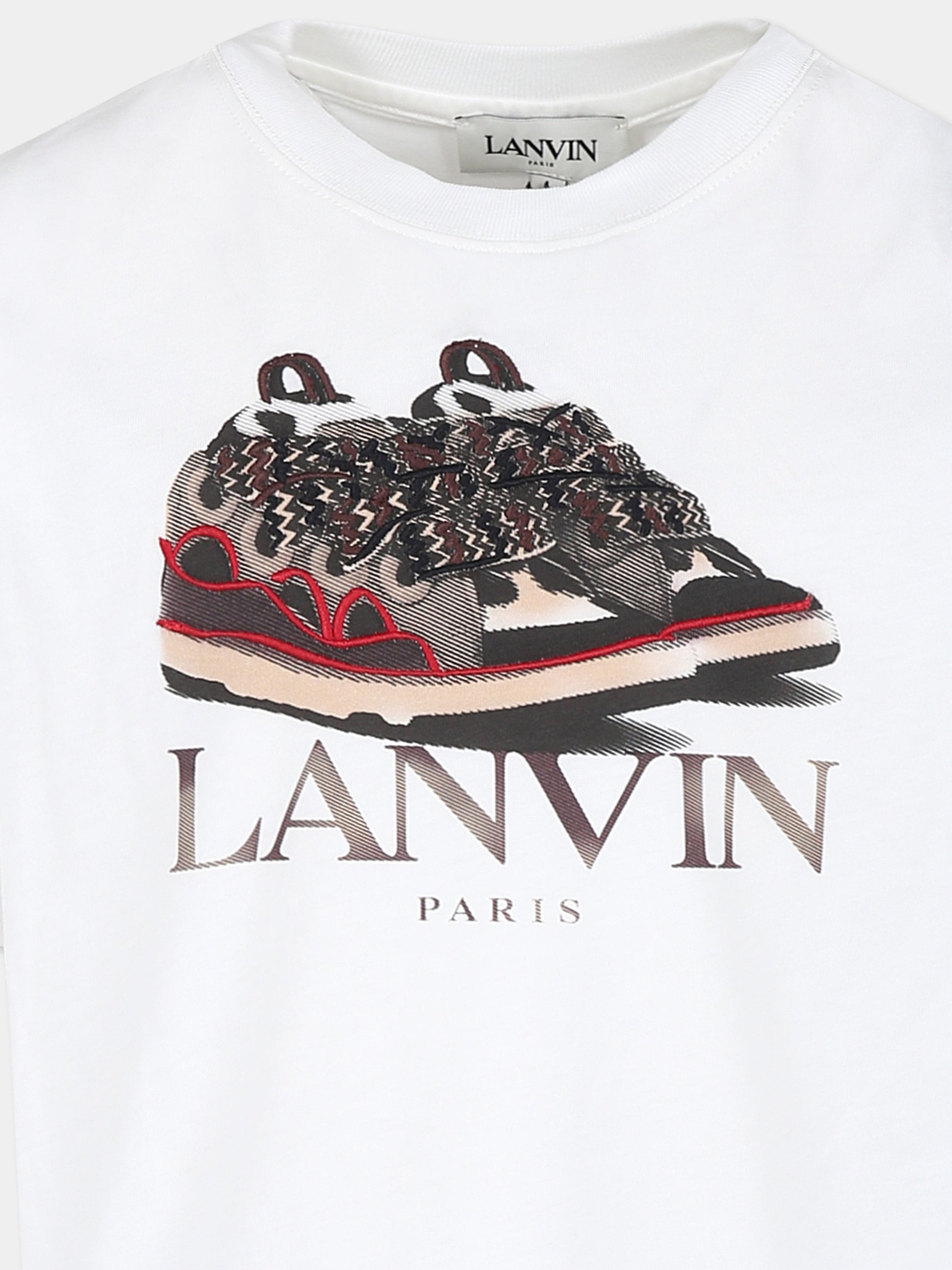 T-shirt bianca per bambini con stampa sneakers,Lanvin Petite,N30147 117