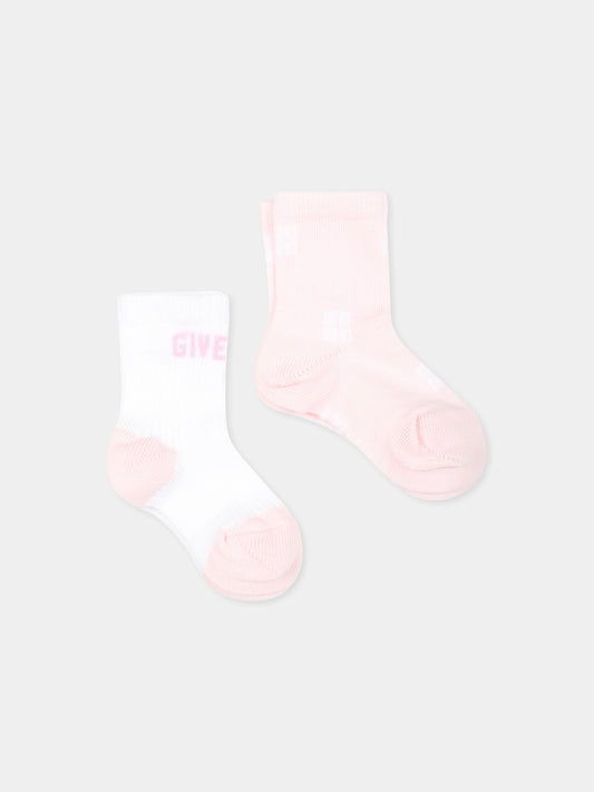 Set calzini rosa per neonata con logo e iconico motivo 4G,Givenchy Kids,H30526 44Z