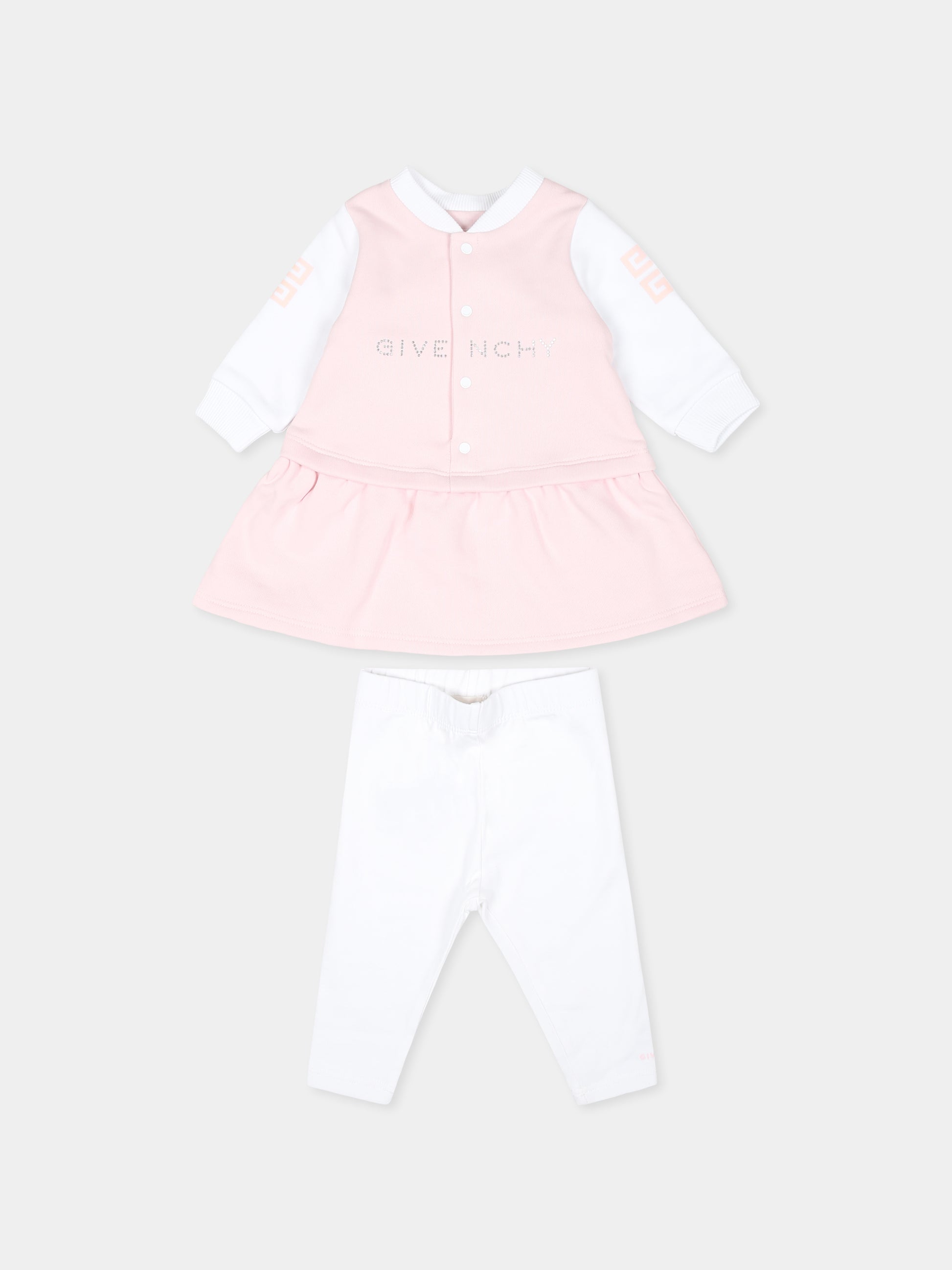 Completo rosa per neonata con logo e strass,Givenchy Kids,H30505 44Z