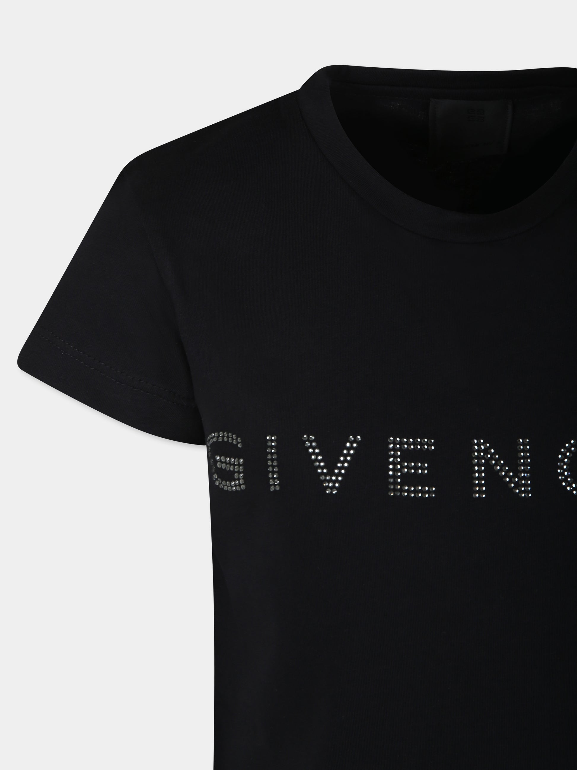 T-shirt nera per bambina con logo e strass,Givenchy Kids,H30429 09B