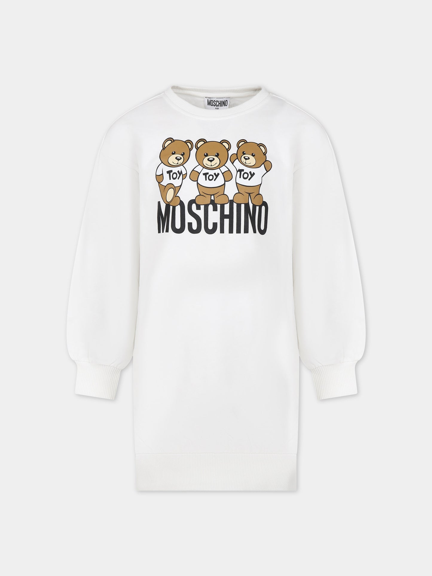 Vestito bianco per bambina con Teddy Bears e logo,Moschino Kids,HDV0DP LCA40 10101