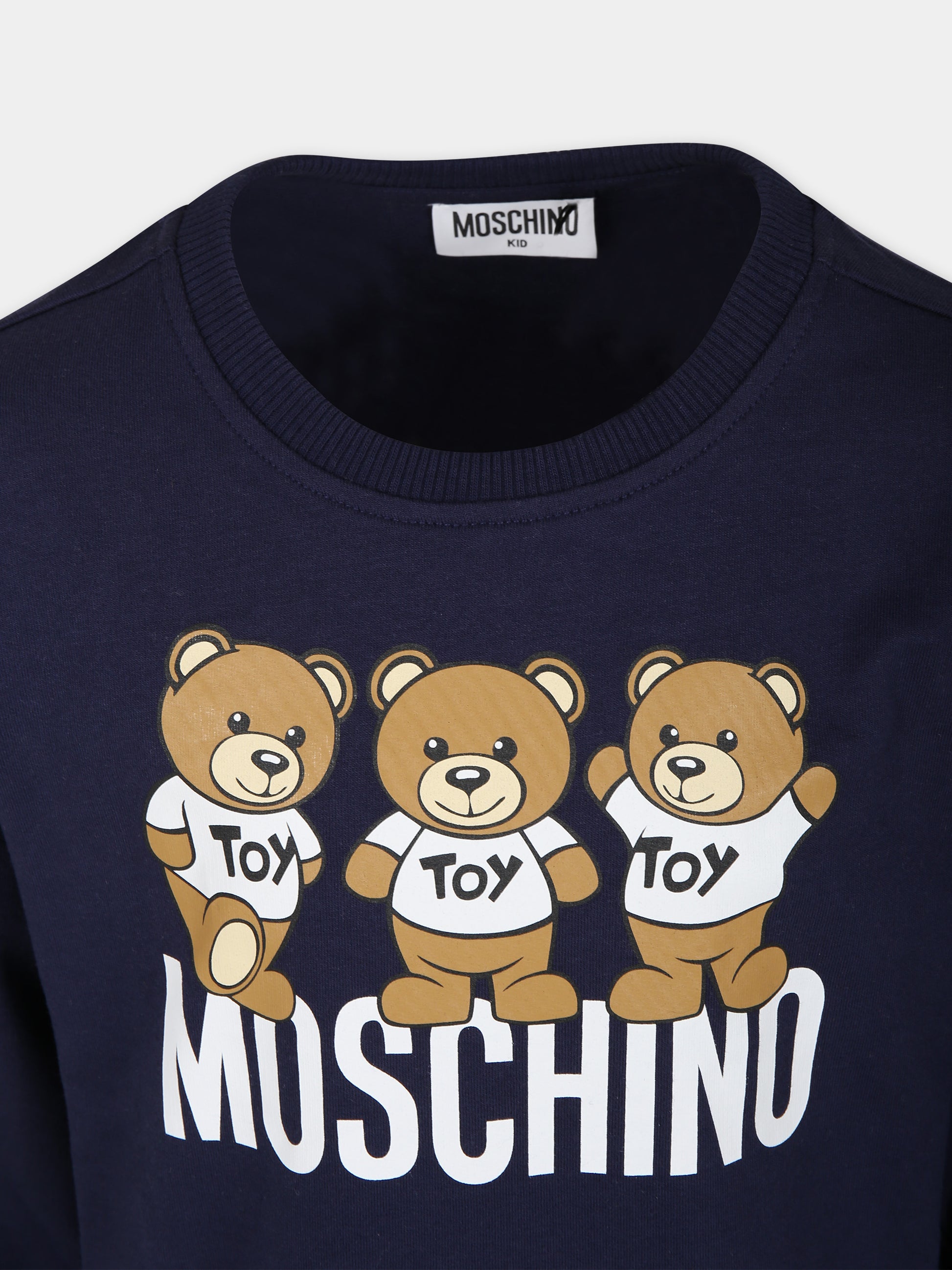 Vestito blu per bambina con Teddy Bears e logo,Moschino Kids,HDV0DP LCA40 40016