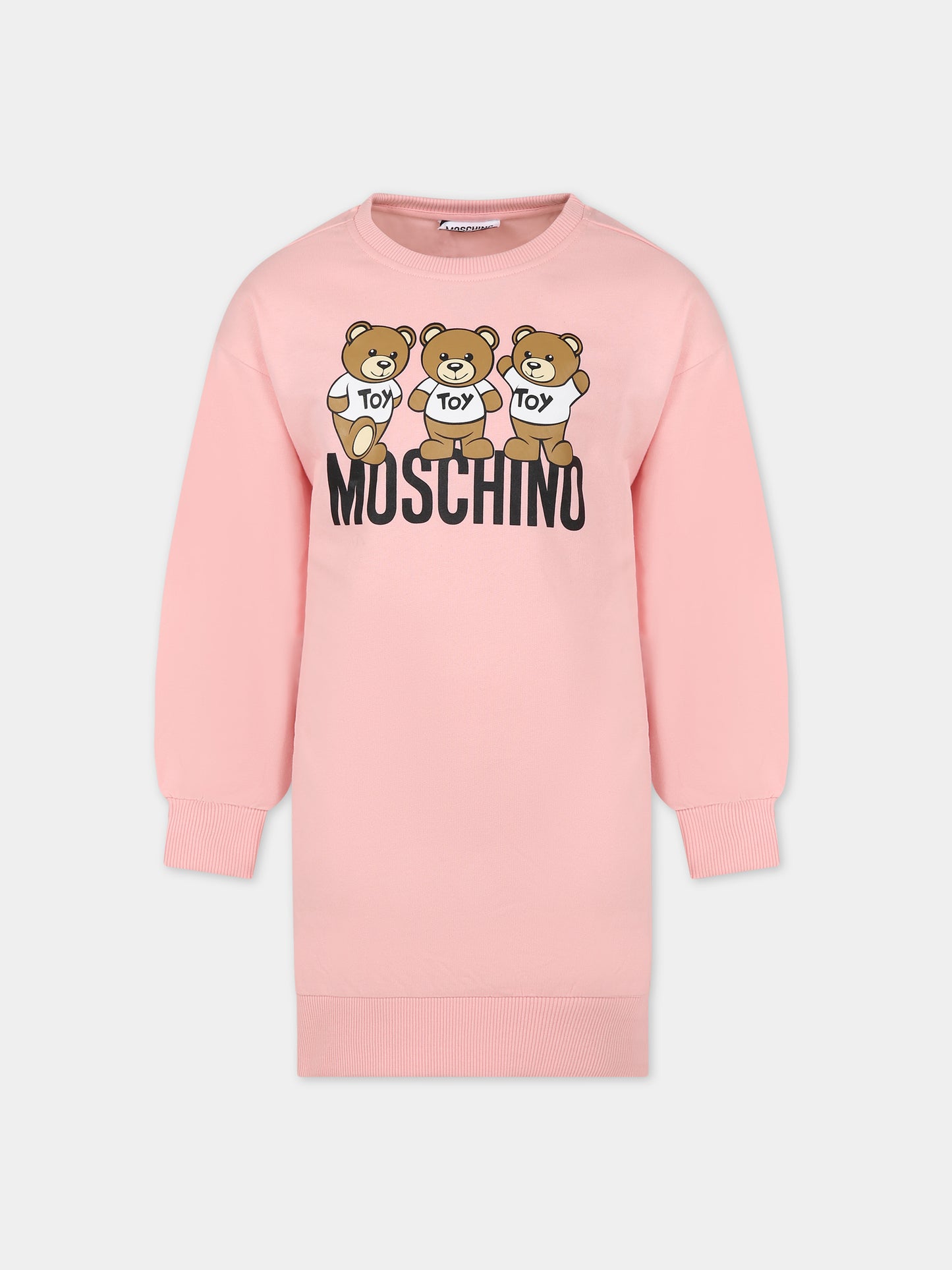 Vestito rosa per bambina con Teddy Bears e logo,Moschino Kids,HDV0DP LCA40 50209