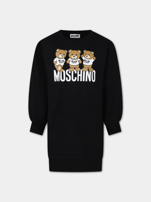 Vestito nero per bambina con Teddy Bears e logo,Moschino Kids,HDV0DP LCA40 60100