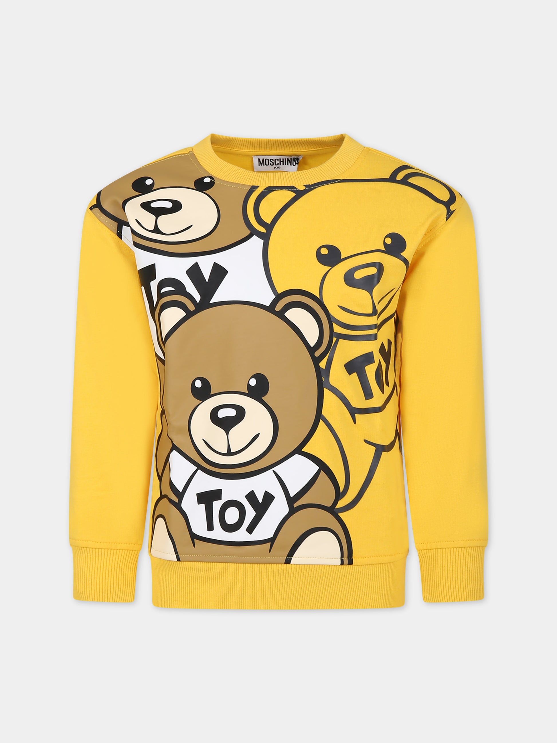 Felpa gialla per bambini con Teddy Bears e logo,Moschino Kids,HNF07H LCA58 50082
