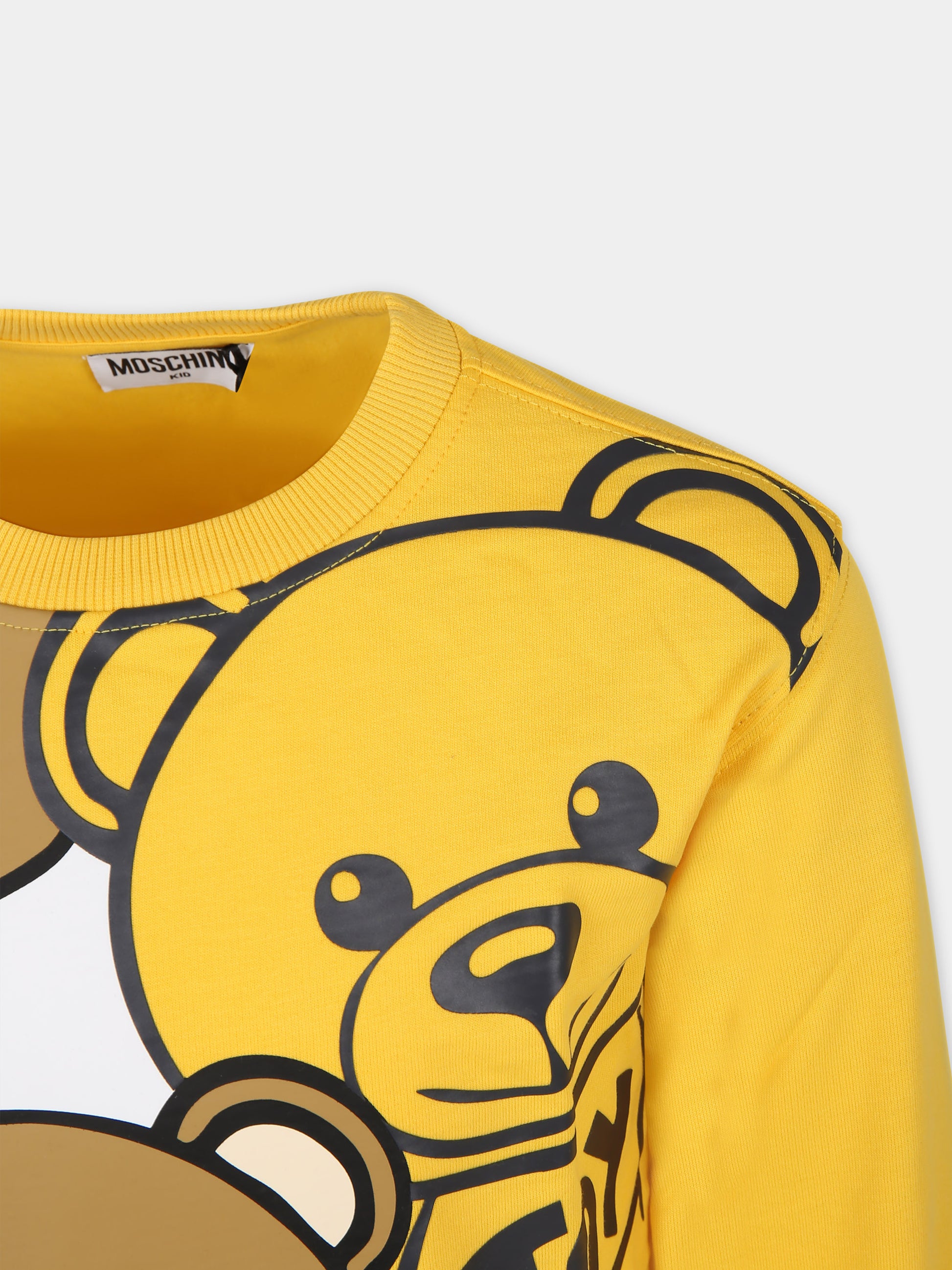 Felpa gialla per bambini con Teddy Bears e logo,Moschino Kids,HNF07H LCA58 50082