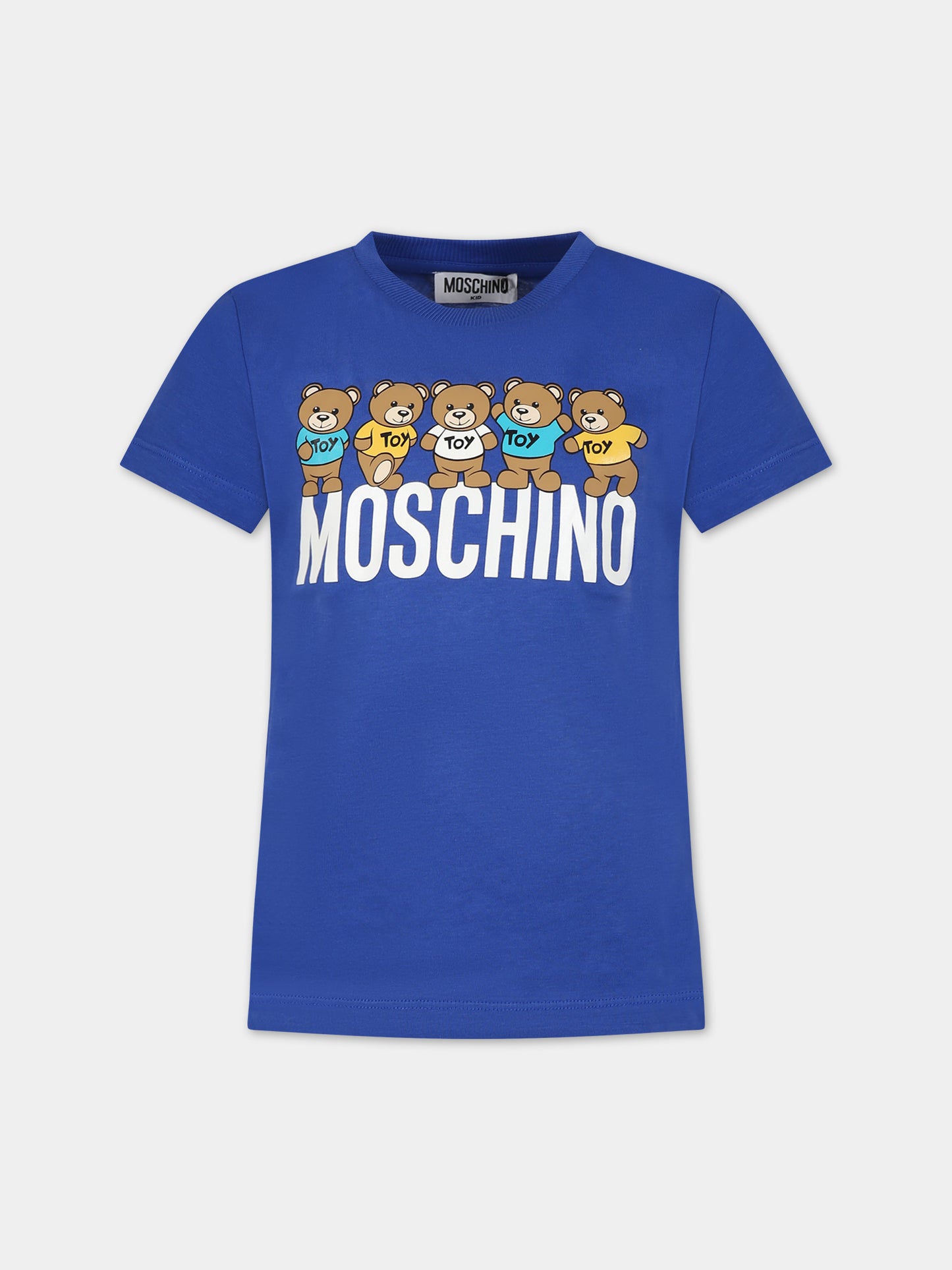 T-shirt blu per bambino con Teddy Bears e logo,Moschino Kids,HTM03U LAA20 40457