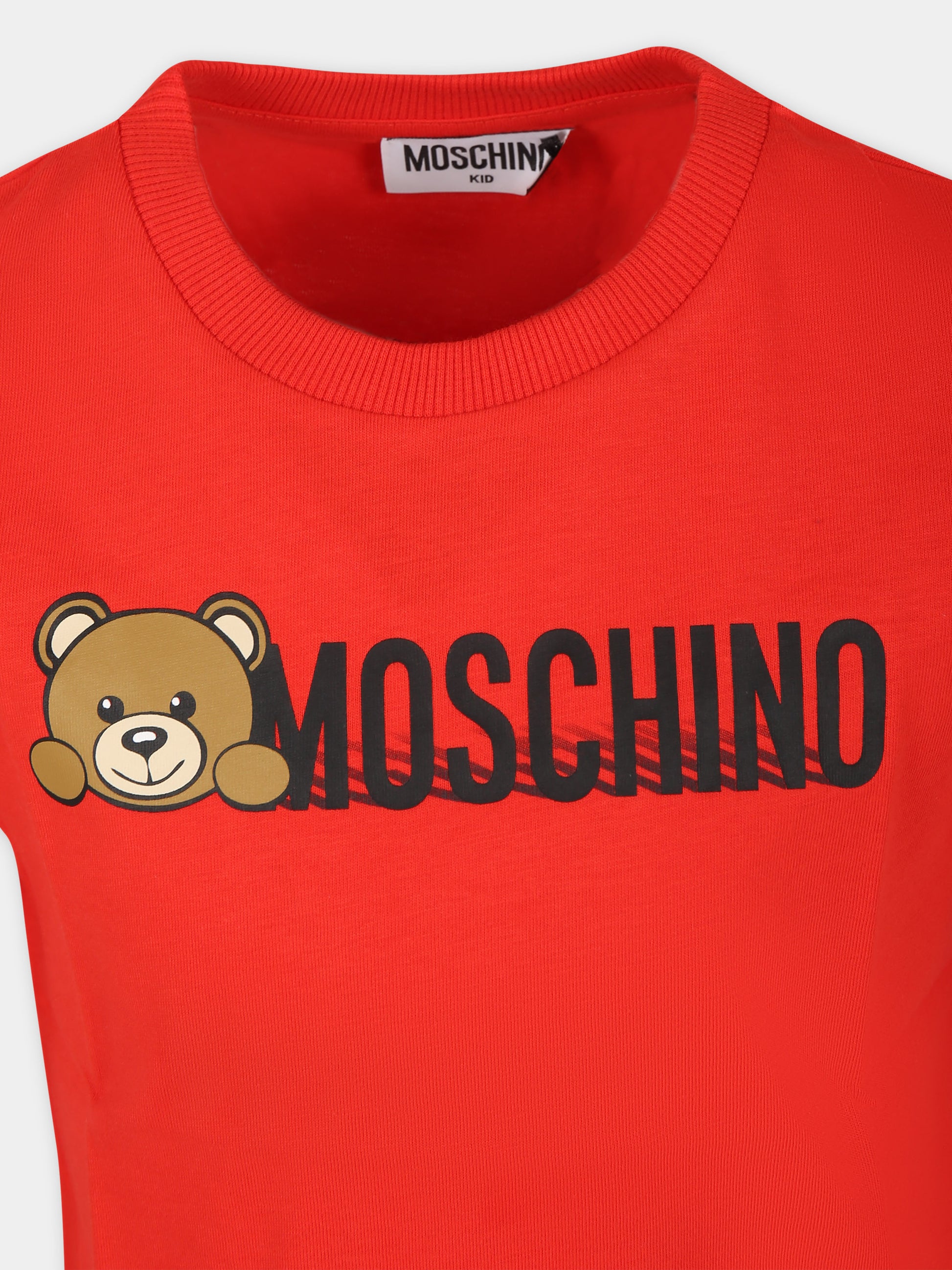 T-shirt rossa per bambini con Teddy Bear e logo,Moschino Kids,HWM03U LAA34 50109