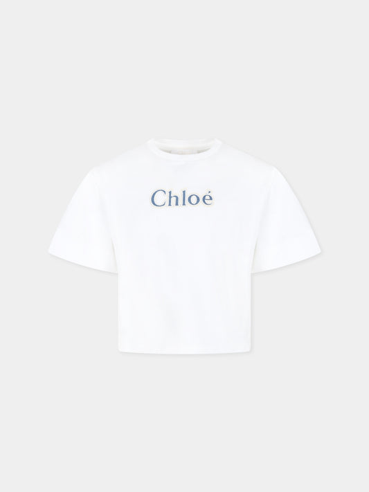 T-shirt bianca per bambina con logo,Chloé Kids,C20387 117