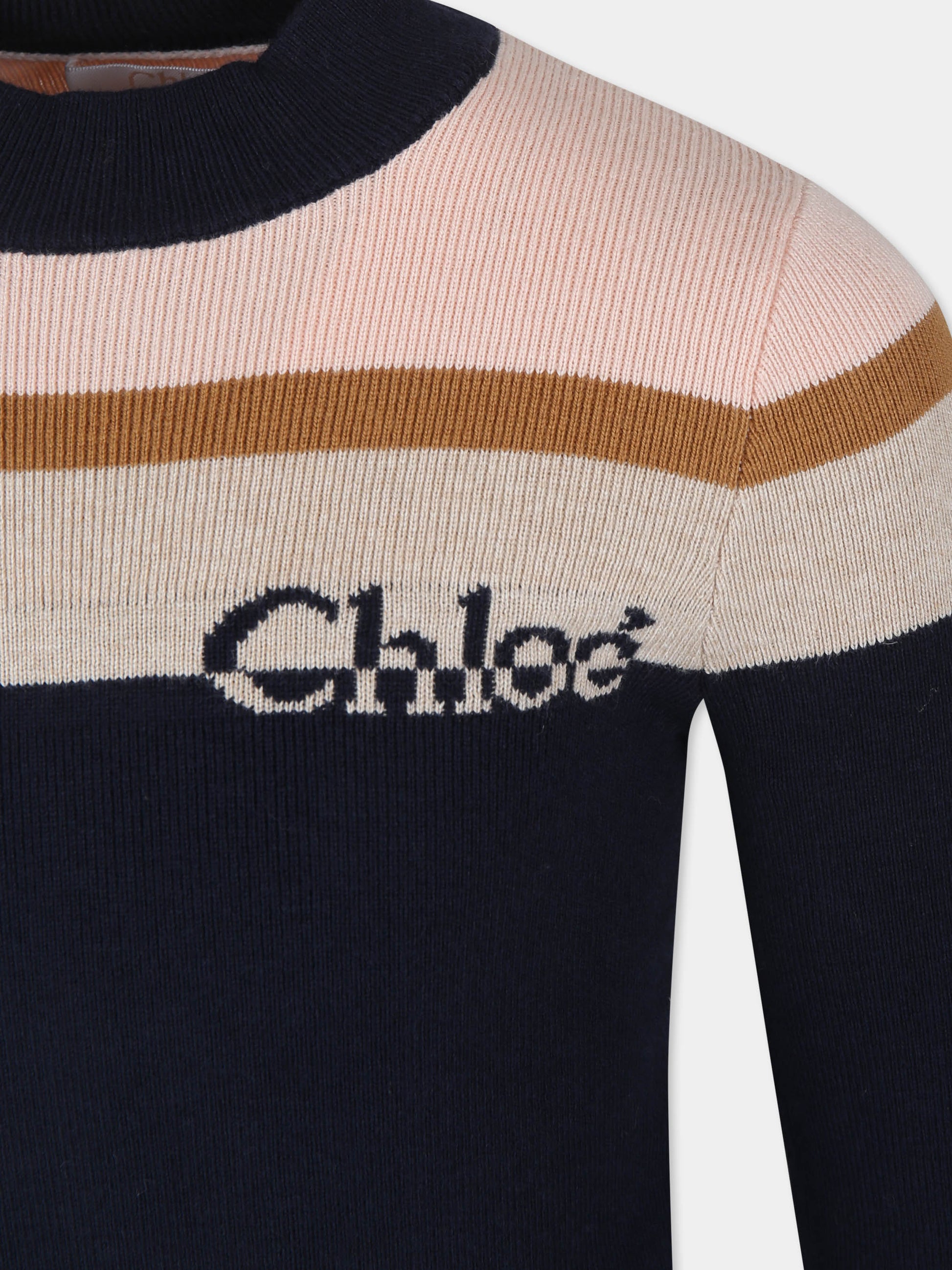 Dolcevita blu per bambina con logo,Chloé Kids,C20396 859