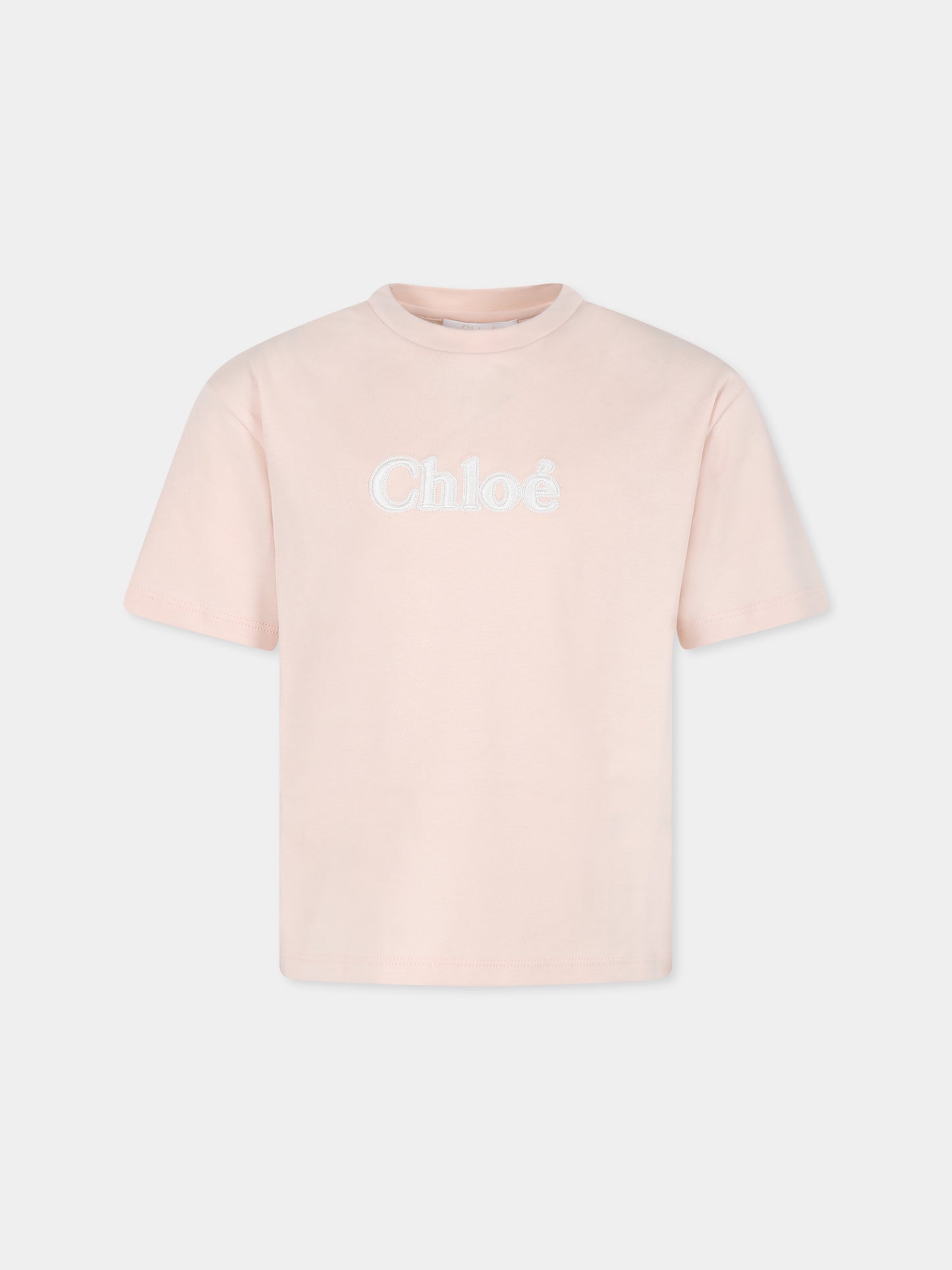 T-shirt rosa per bambina con logo,Chloé Kids,C20366 45K