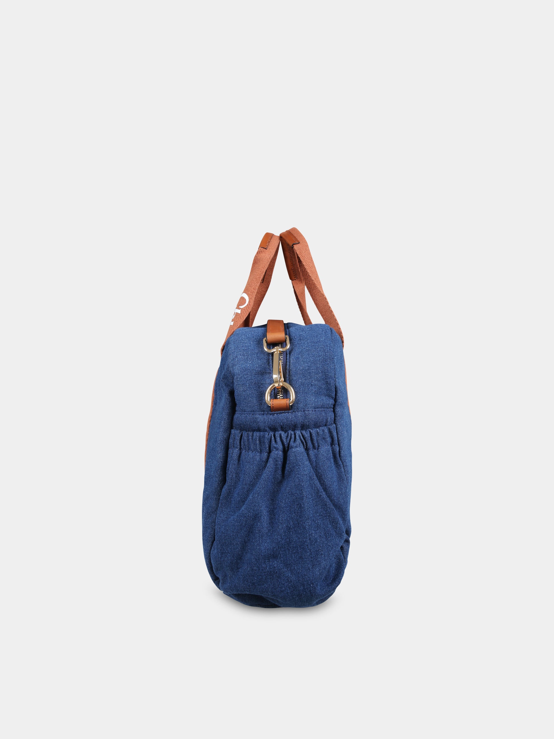 Borsa mamma blu per neonati con logo,Chloé Kids,C20376 Z10