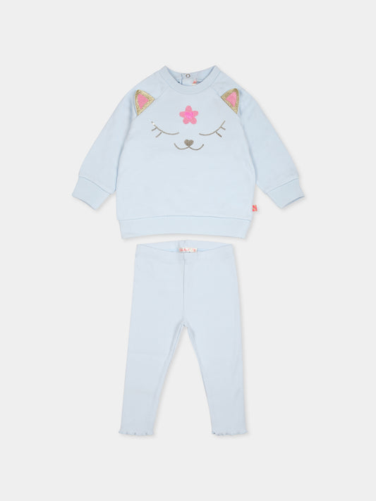 Completo celeste per neonata con paillettes,Billieblush,U20538 76F