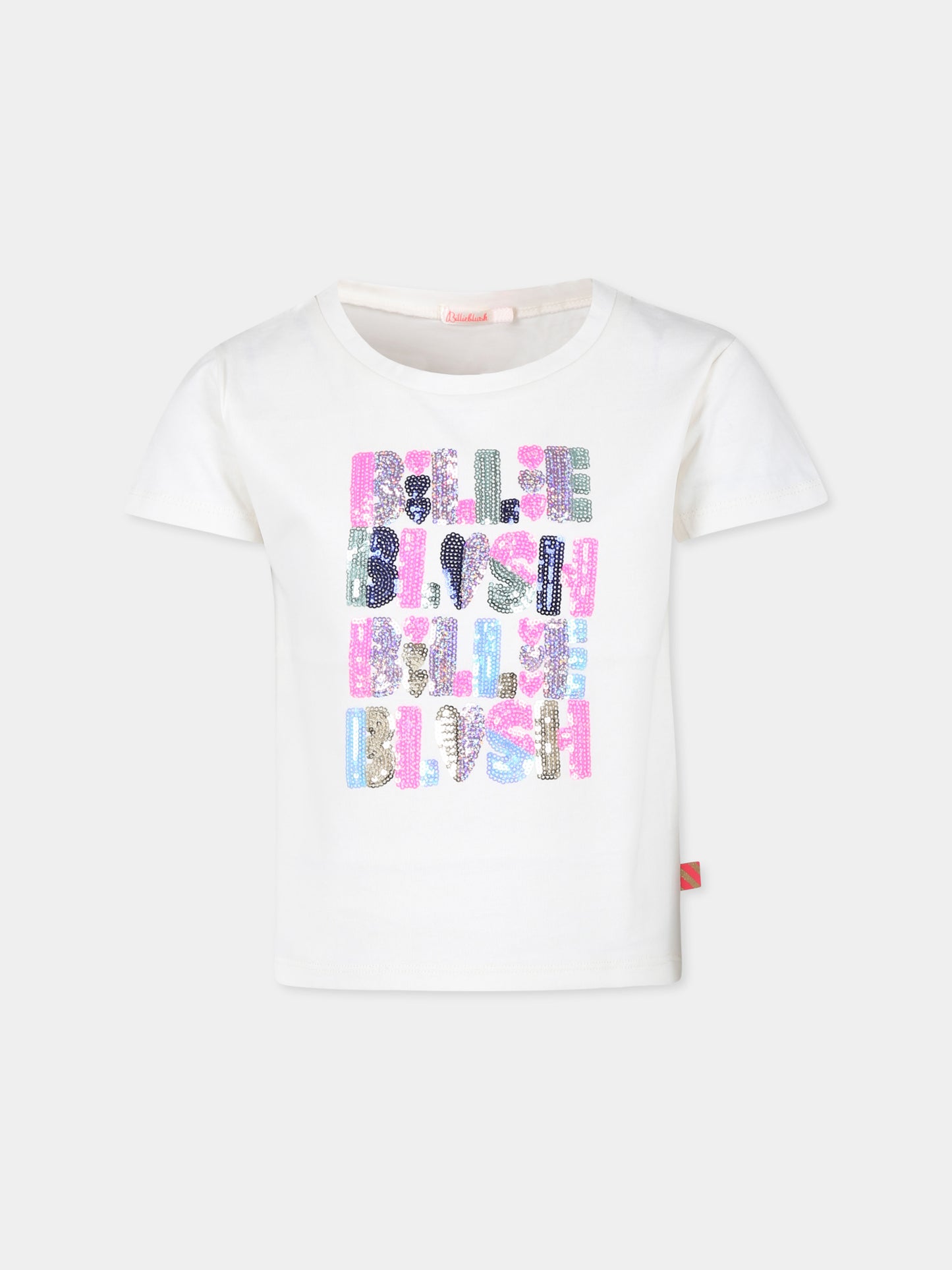 T-shirt avorio per bambina con logo e paillettes,Billieblush,U20493 121