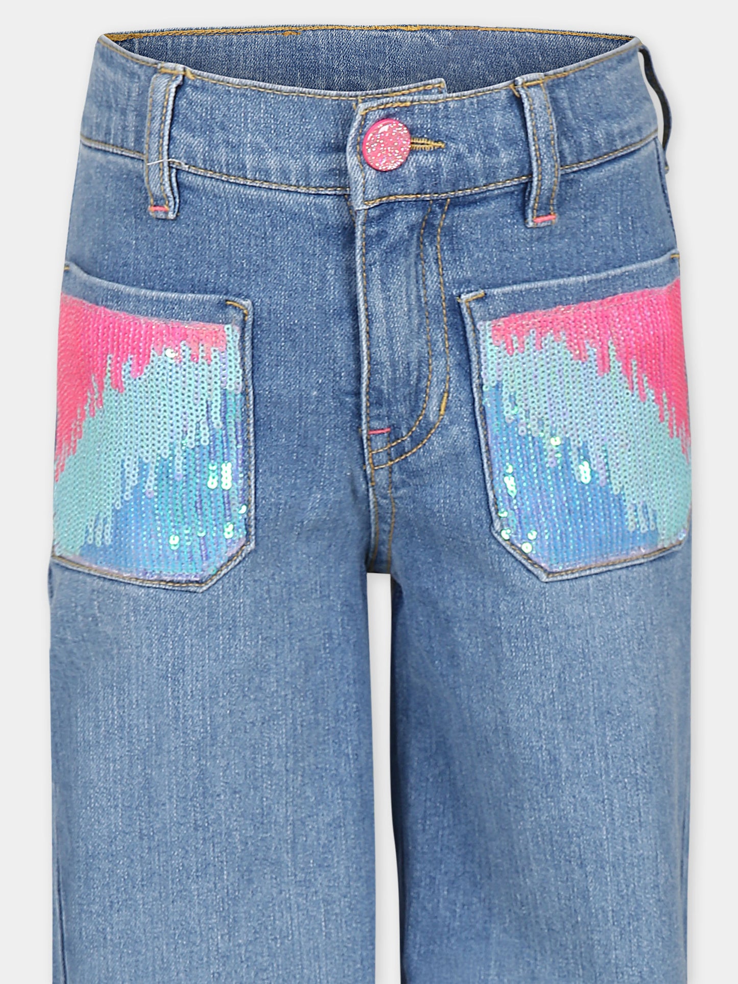 Jeans blu per bambina con paillettes,Billieblush,U20454 Z25