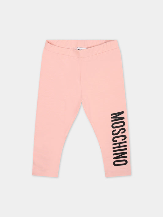 Leggings rosa per neonata con logo,Moschino Kids,M3P02N LBA11 50209