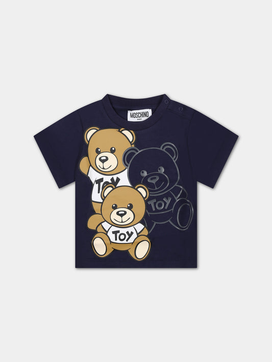 T-shirt blu per bambini con Teddy Bears,Moschino Kids,MPM032 LAA20 40016