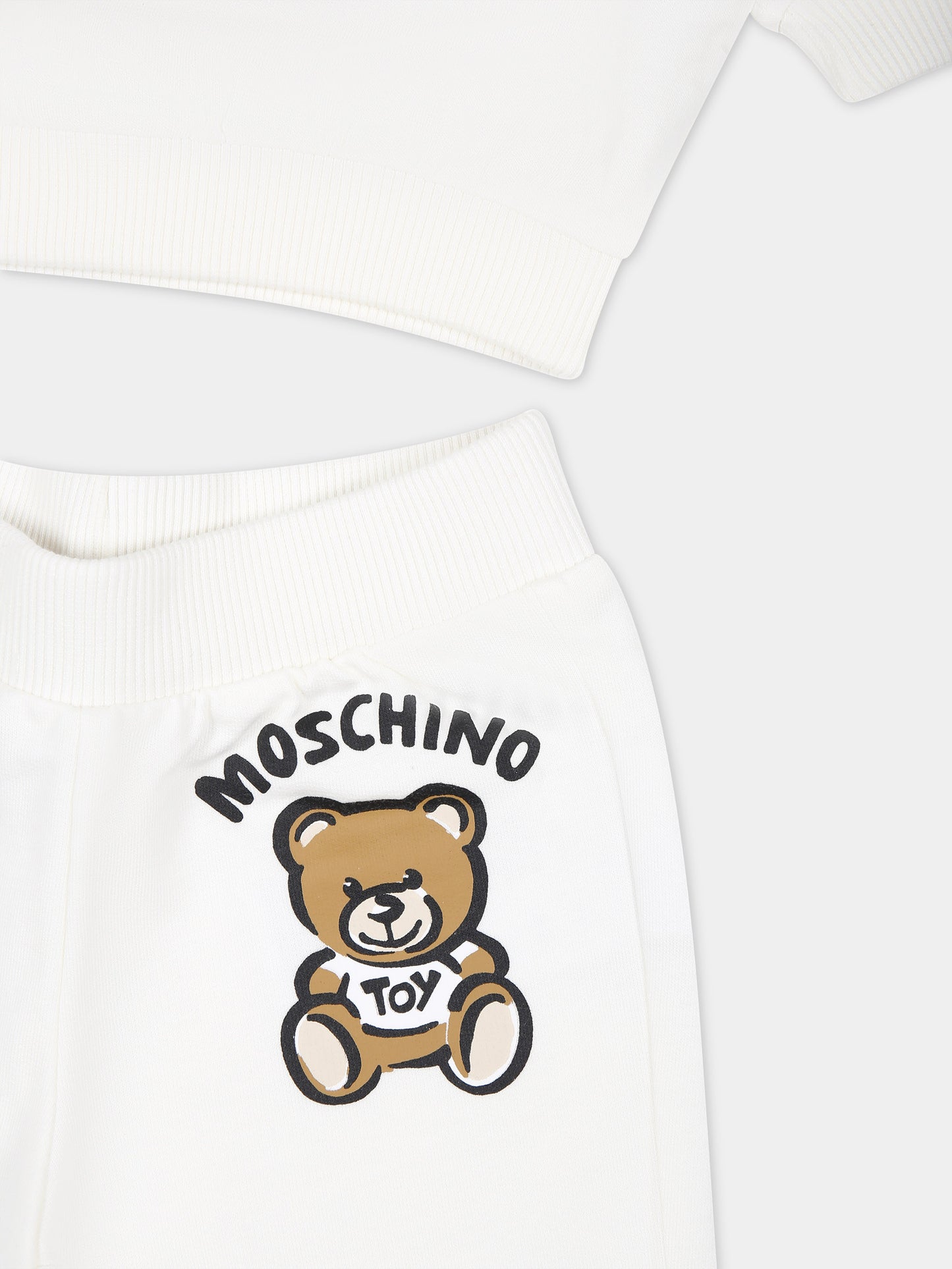 Completo bianco per neonati con Teddy Bear e logo,Moschino Kids,MRK02P LCA63 10063