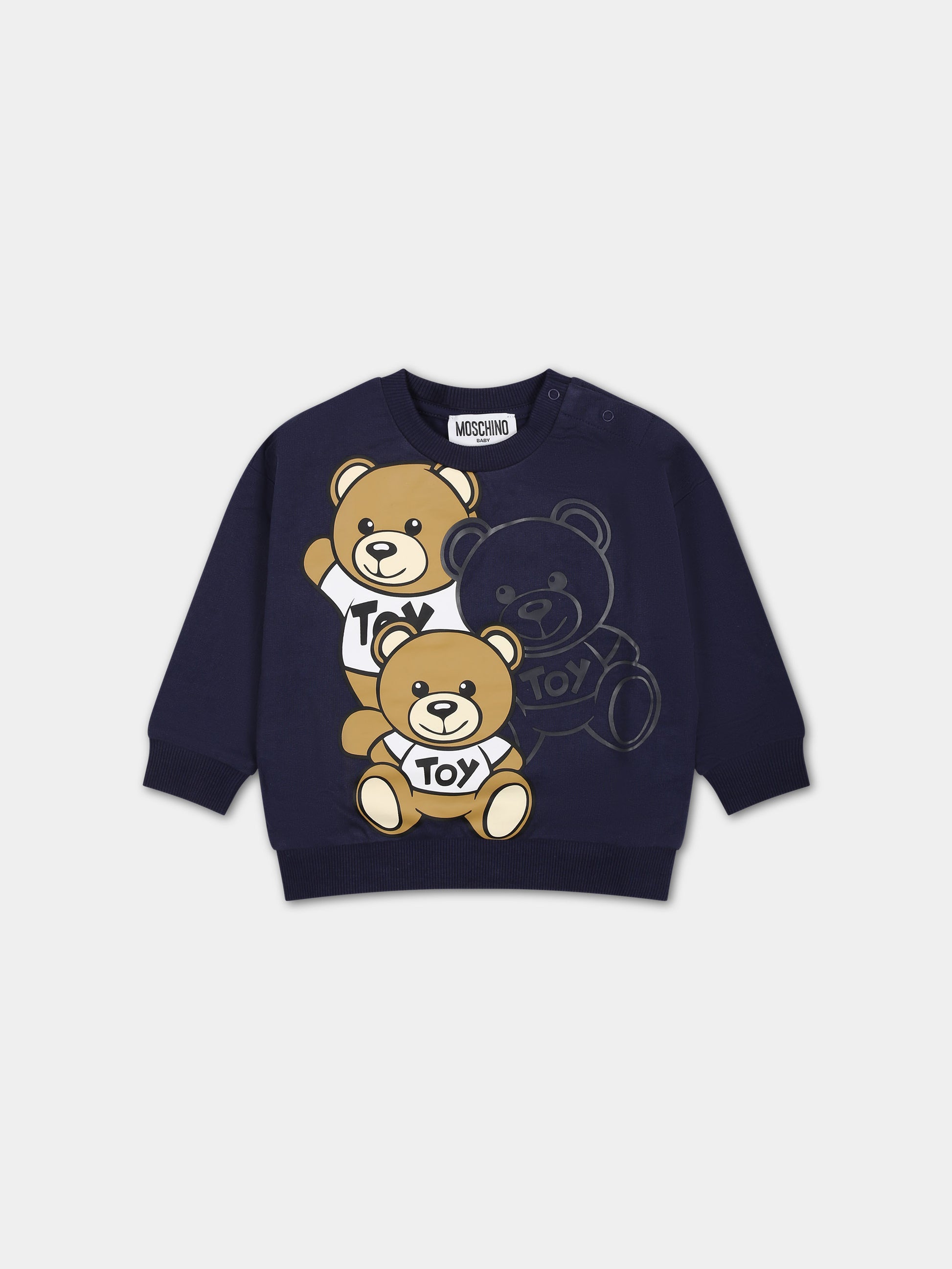 Felpa blu per neonati con Teddy Bears,Moschino Kids,MWF03Q LCA58 40016