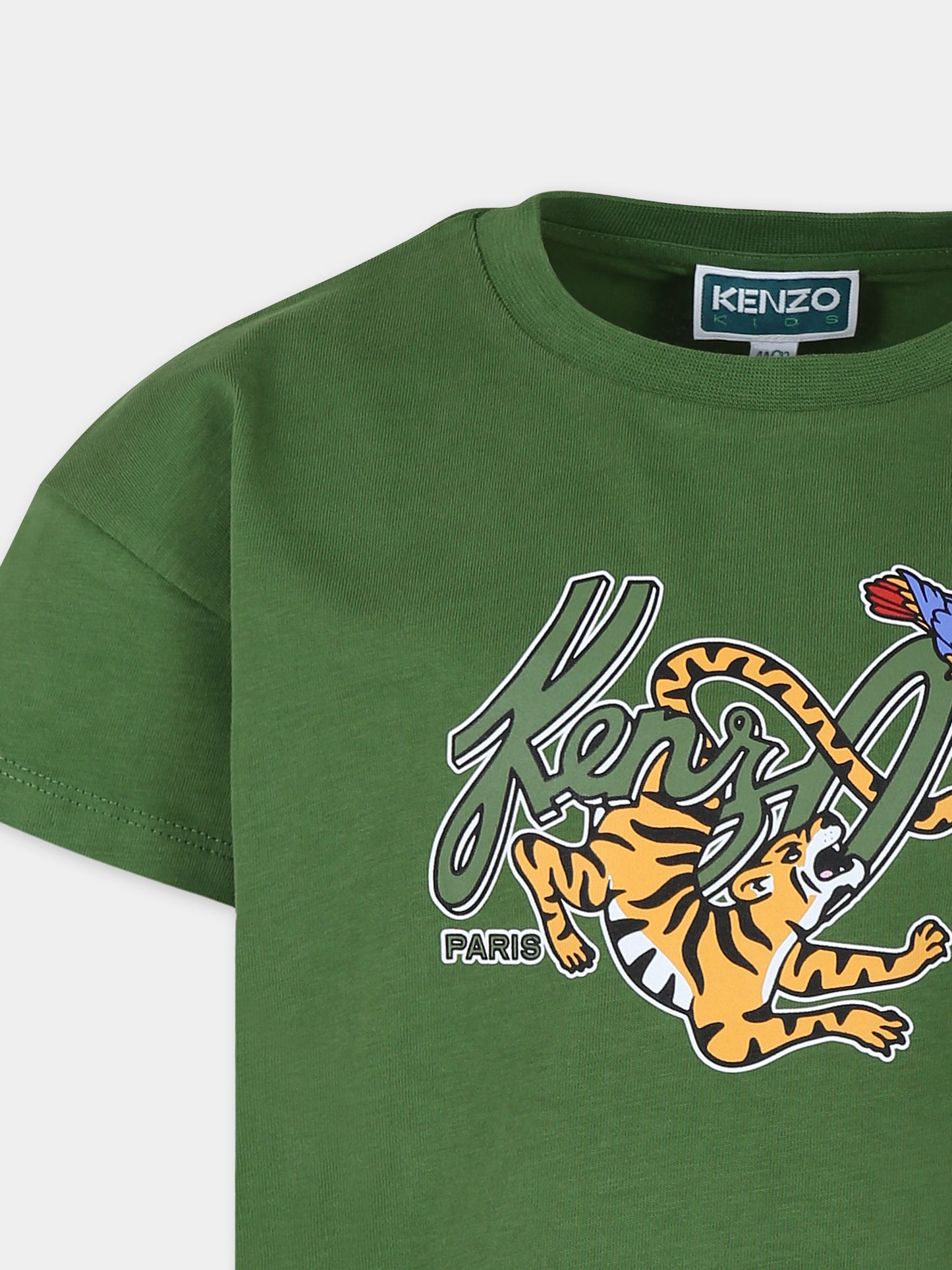 T-shirt verde per bambino con tigre,Kenzo Kids,K60759 64M