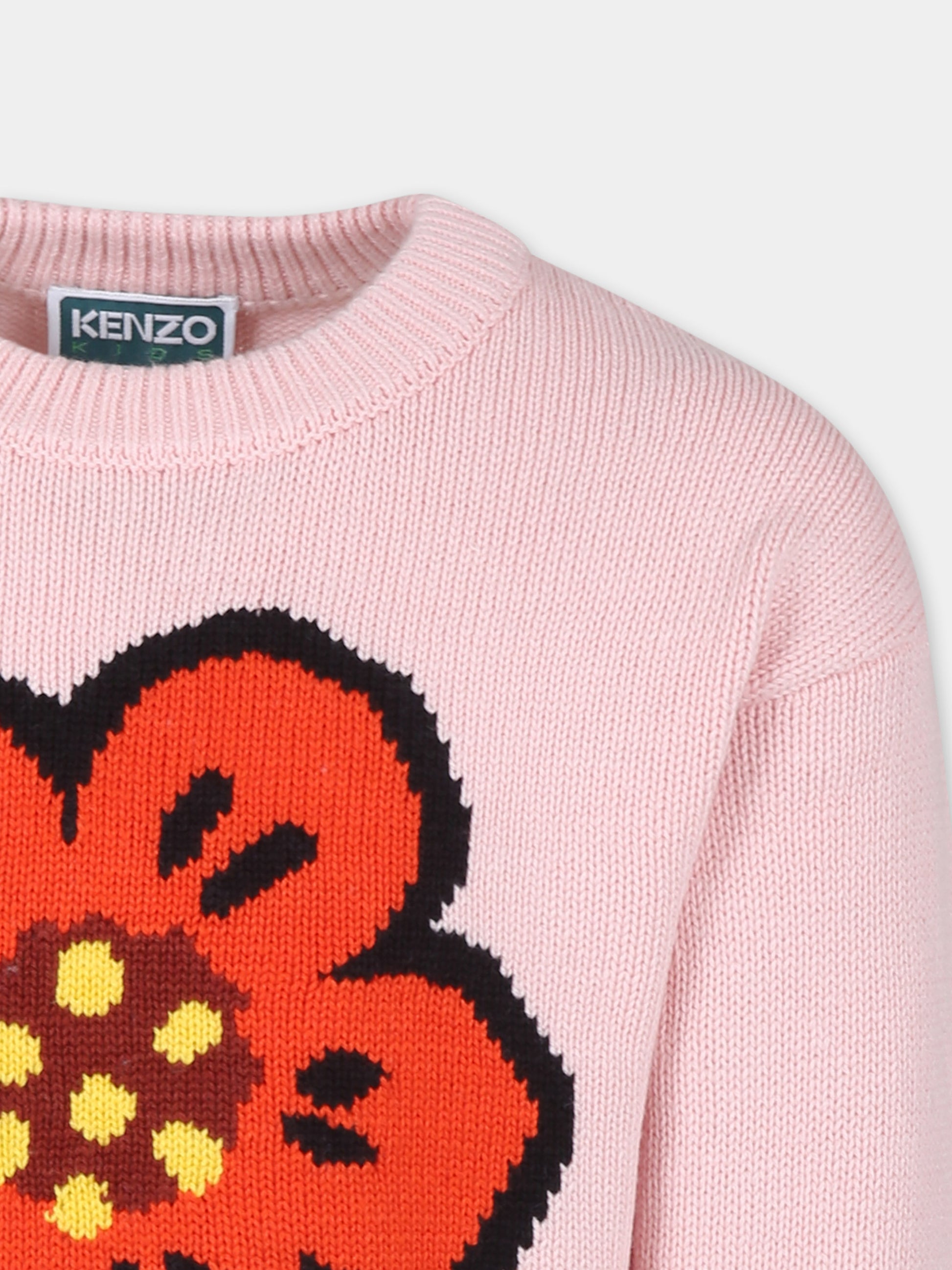 Maglione rosa per bambina con papavero,Kenzo Kids,K60641 45Z