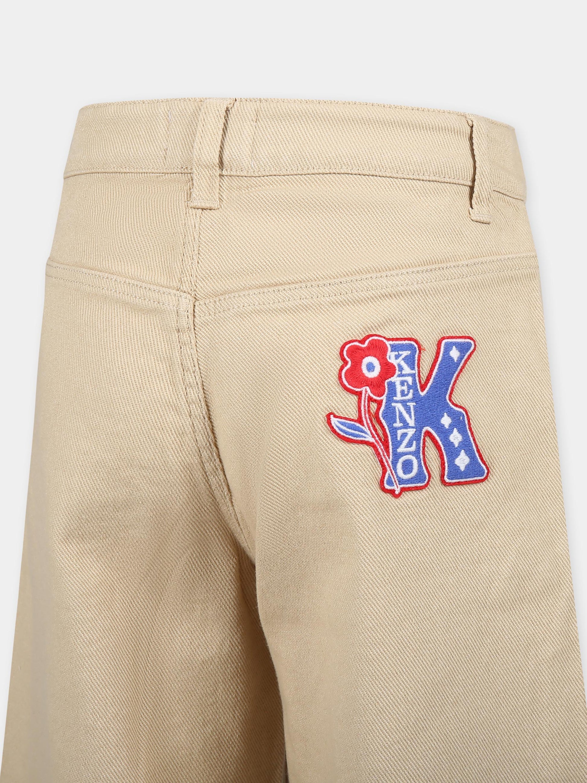 Pantaloni beige per bambina con K flower,Kenzo Kids,K60655 21D