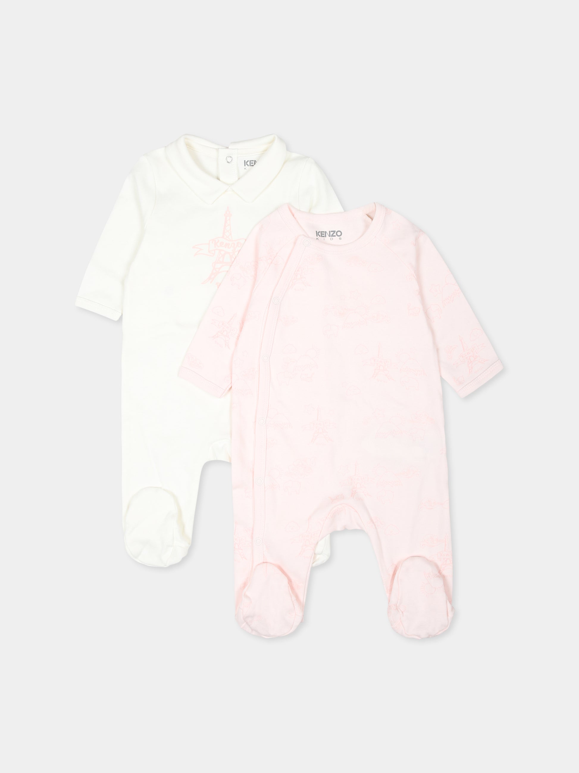 Set tutina rosa per neonata con Tour Eiffel e logo,Kenzo Kids,K60456 47R