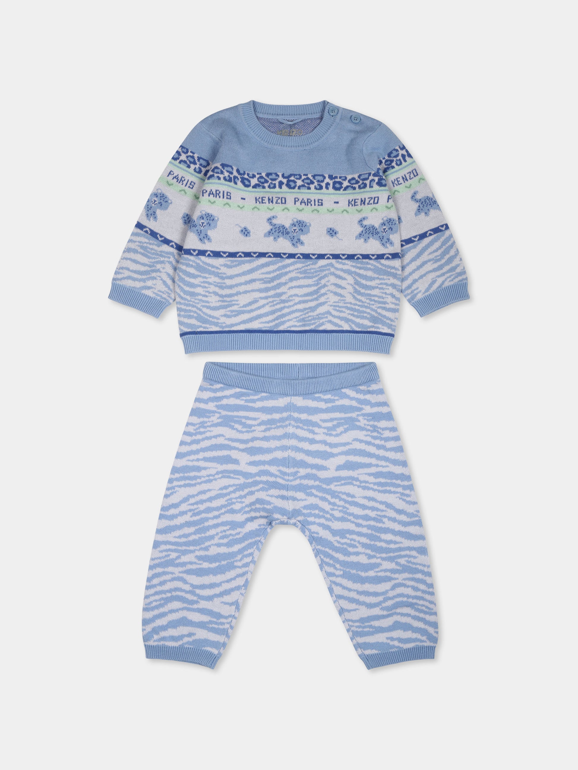 Completo celeste per neonato con tigre e motivo animalier,Kenzo Kids,K60441 771