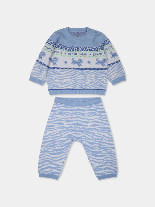 Completo celeste per neonato con tigre e motivo animalier,Kenzo Kids,K60441 771