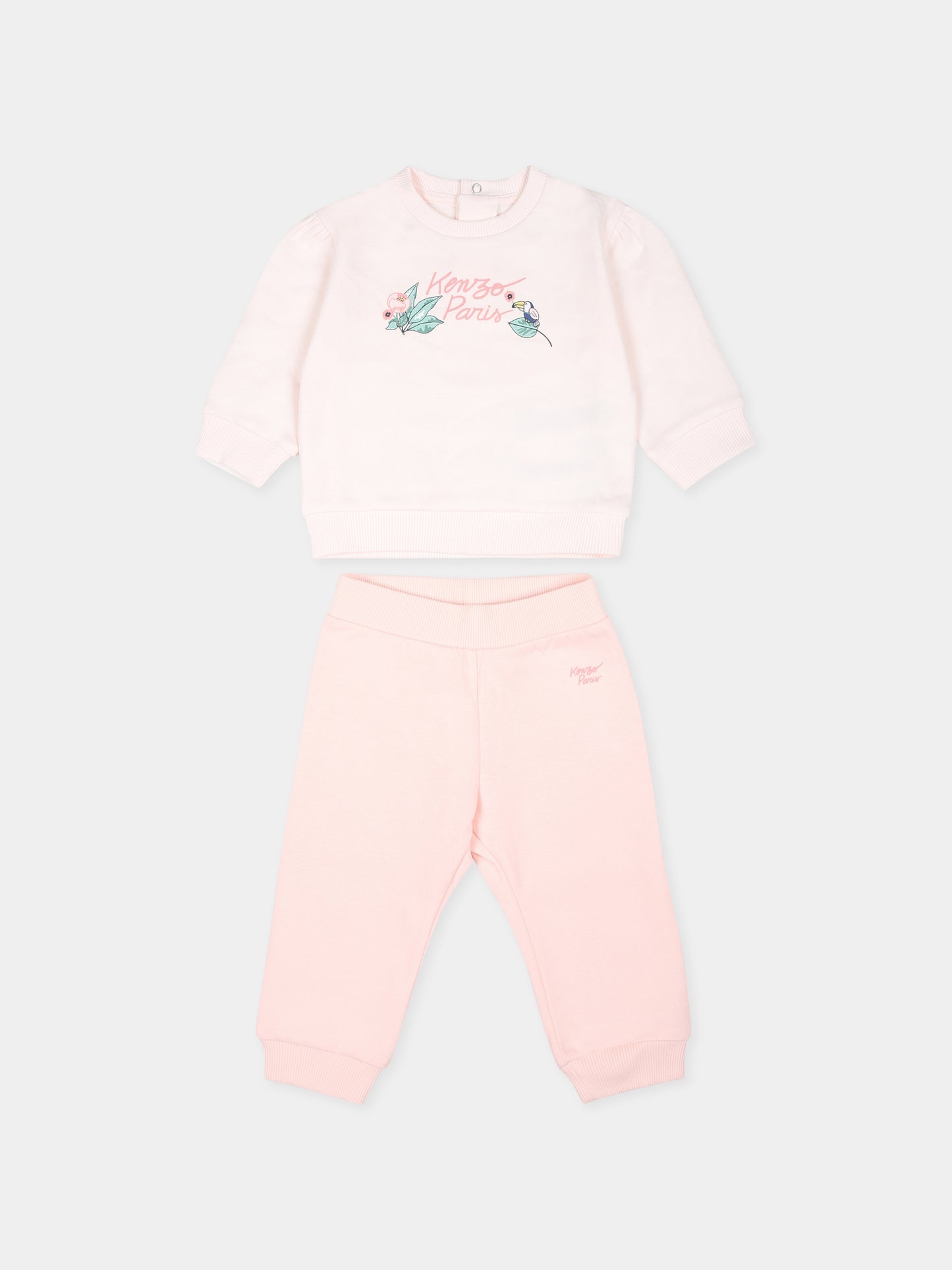 Completo nascita rosa per neonata con stampa floreale e logo,Kenzo Kids,K60423 47R