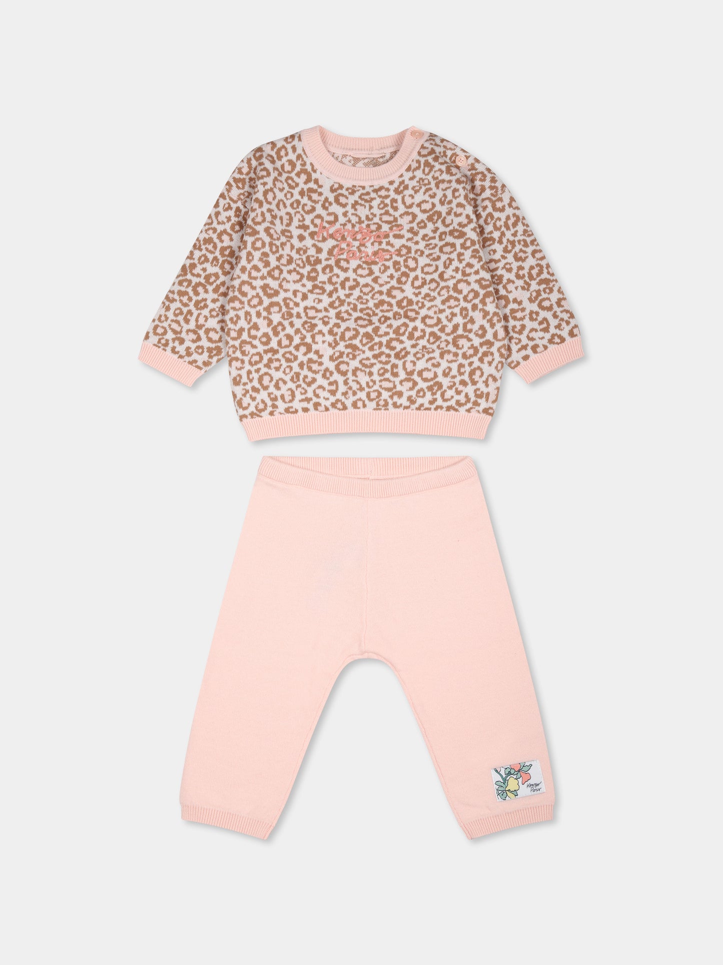 Completo nascita rosa per neonata con stampa floreale e logo,Kenzo Kids,K60426 46T