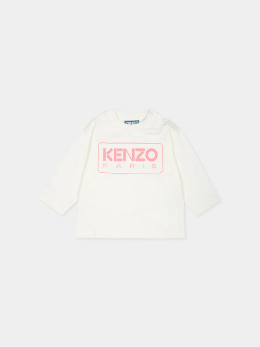 T-shirt bianca per neonata con logo,Kenzo Kids,K60489 12P