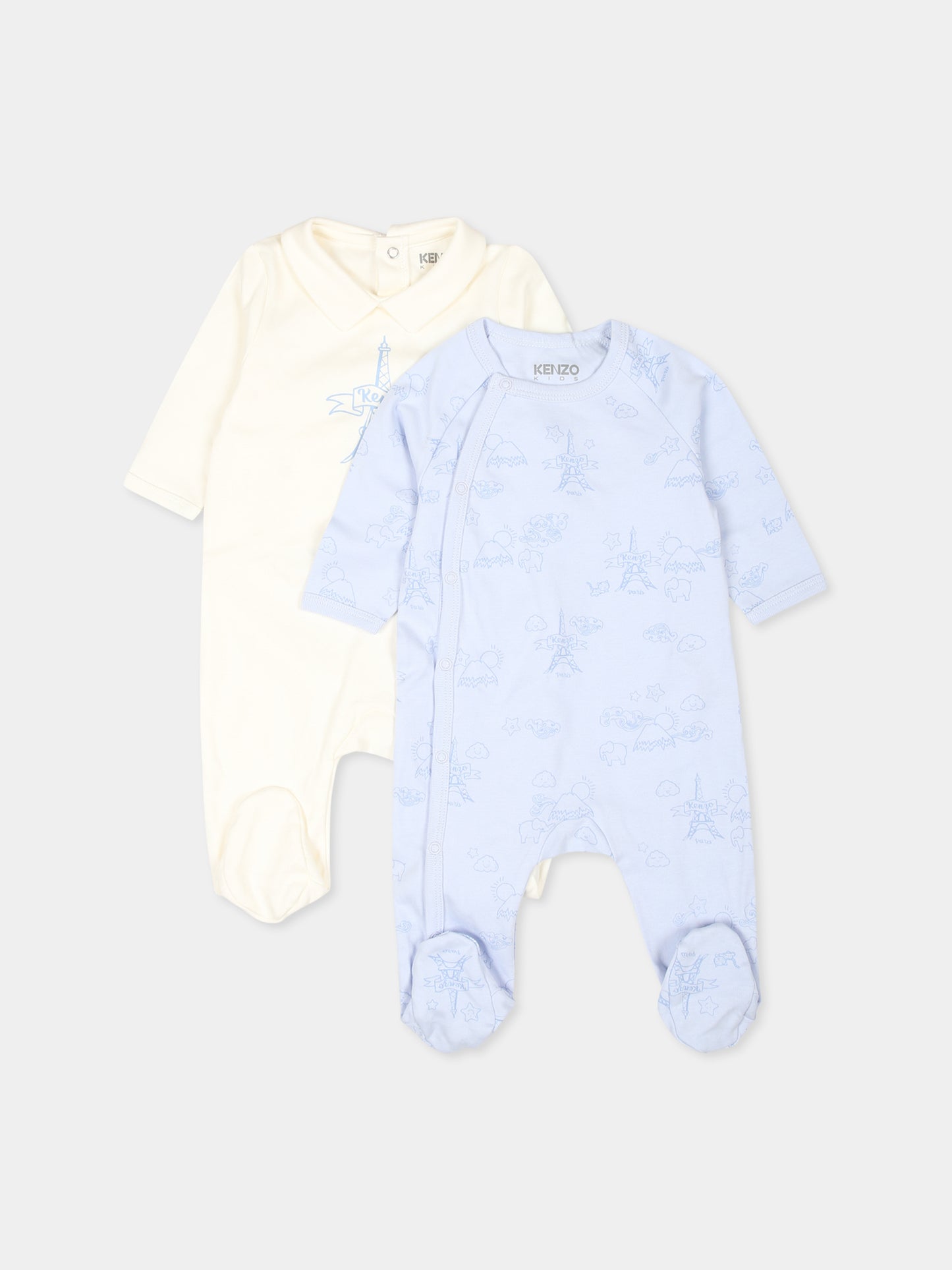 Set tutina celeste per neonato con Tour Eiffel e logo,Kenzo Kids,K60456 771