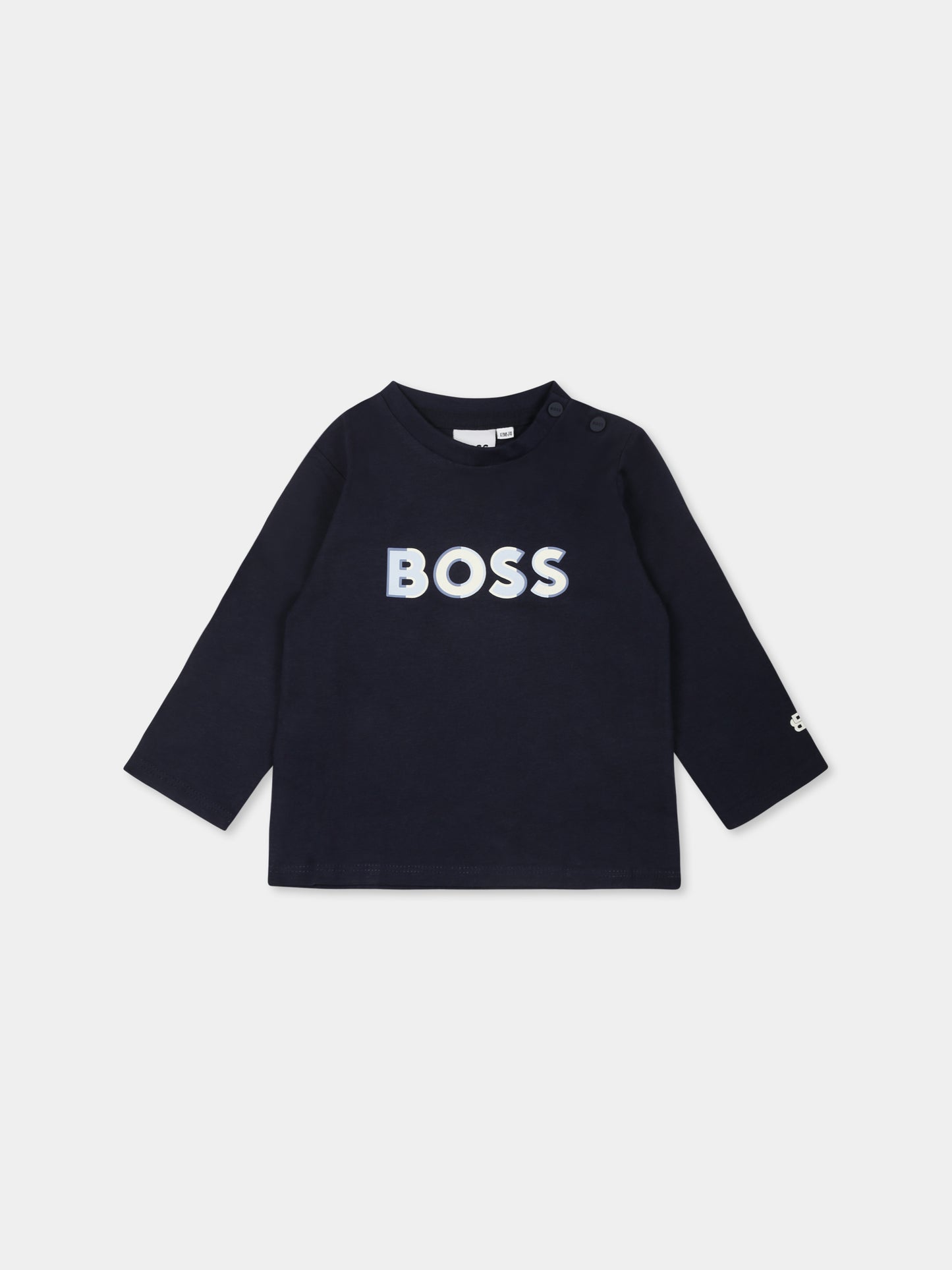 T-shirt blu per neonato con logo,Boss,J51044 849