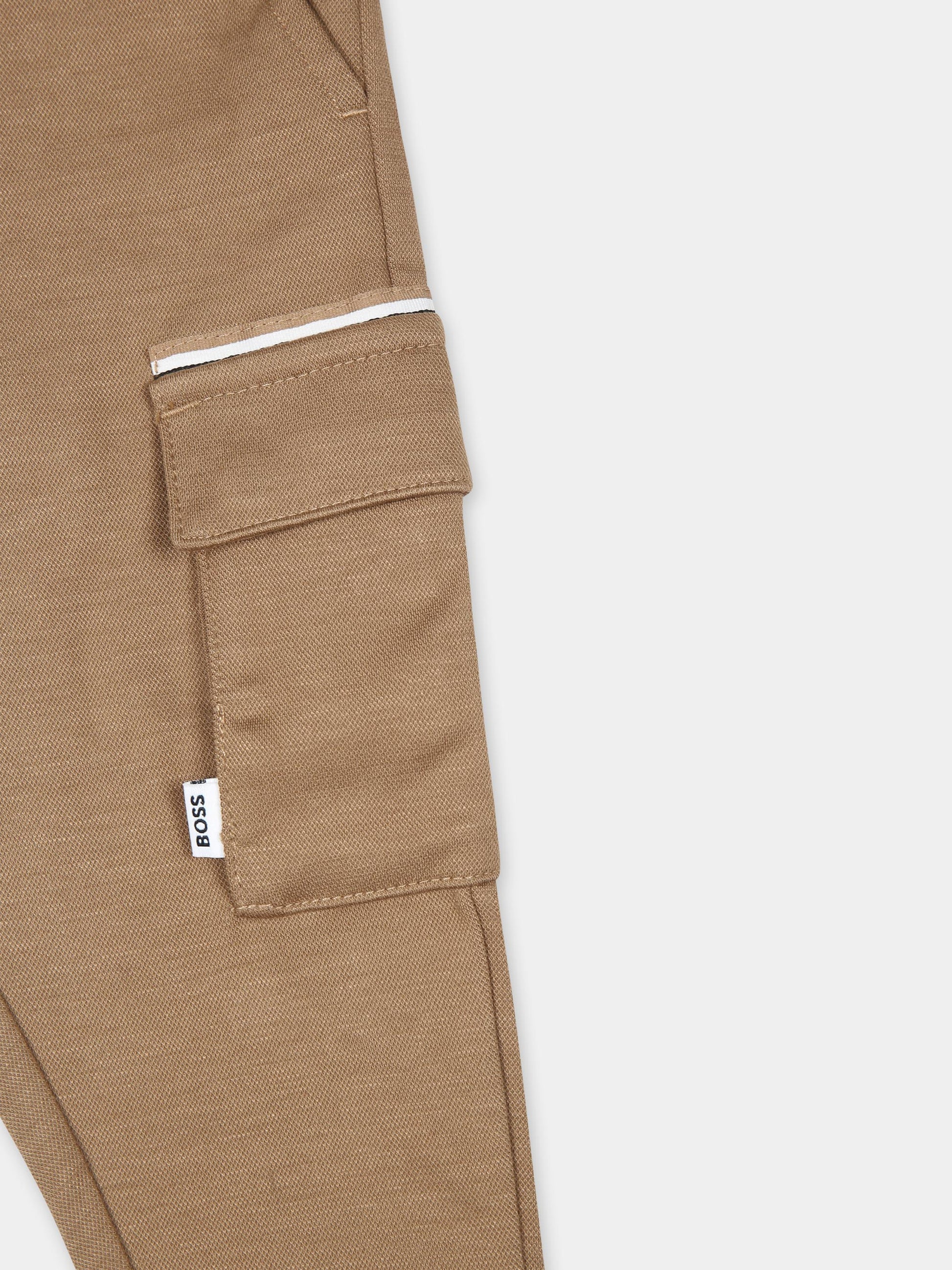 Pantaloni beige per neonato con logo,Boss,J51275 269