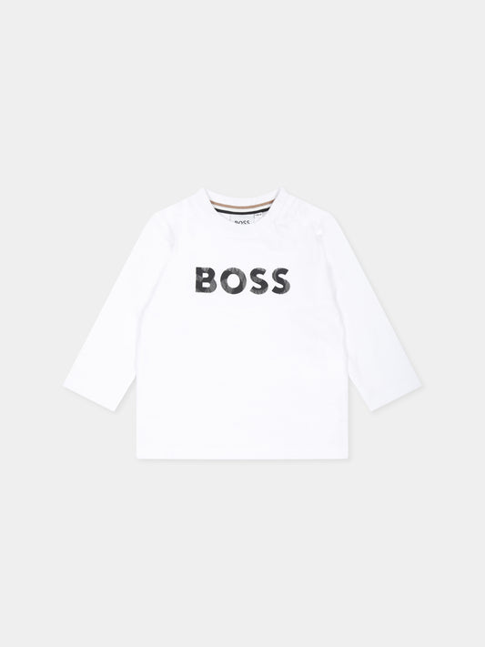 T-shirt bianca per neonato con logo,Boss,J51292 10P