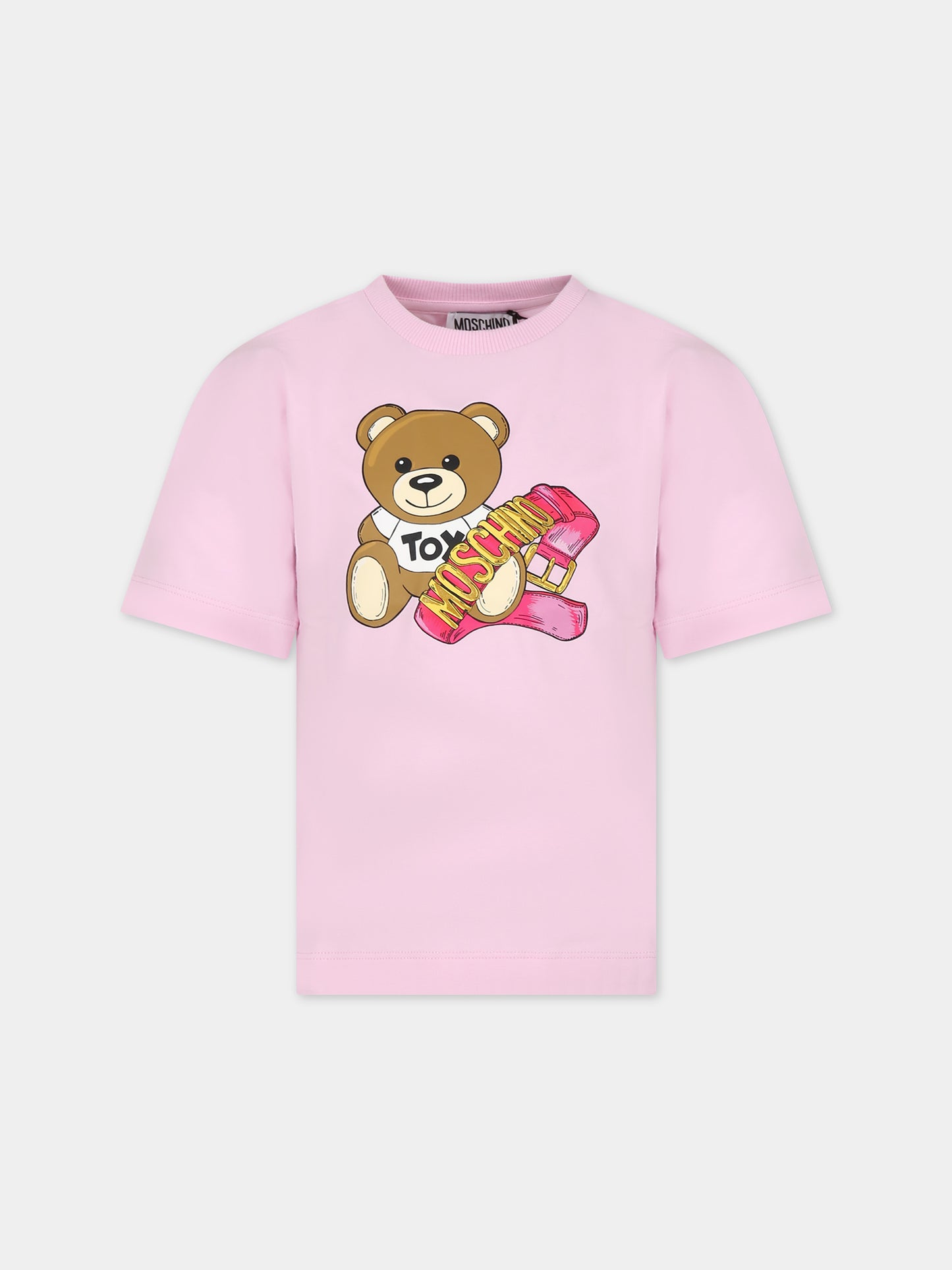 Maxi t-shirt rosa per bambina con Teddy Bear e logo,Moschino Kids,H3M02T LBA11 51684