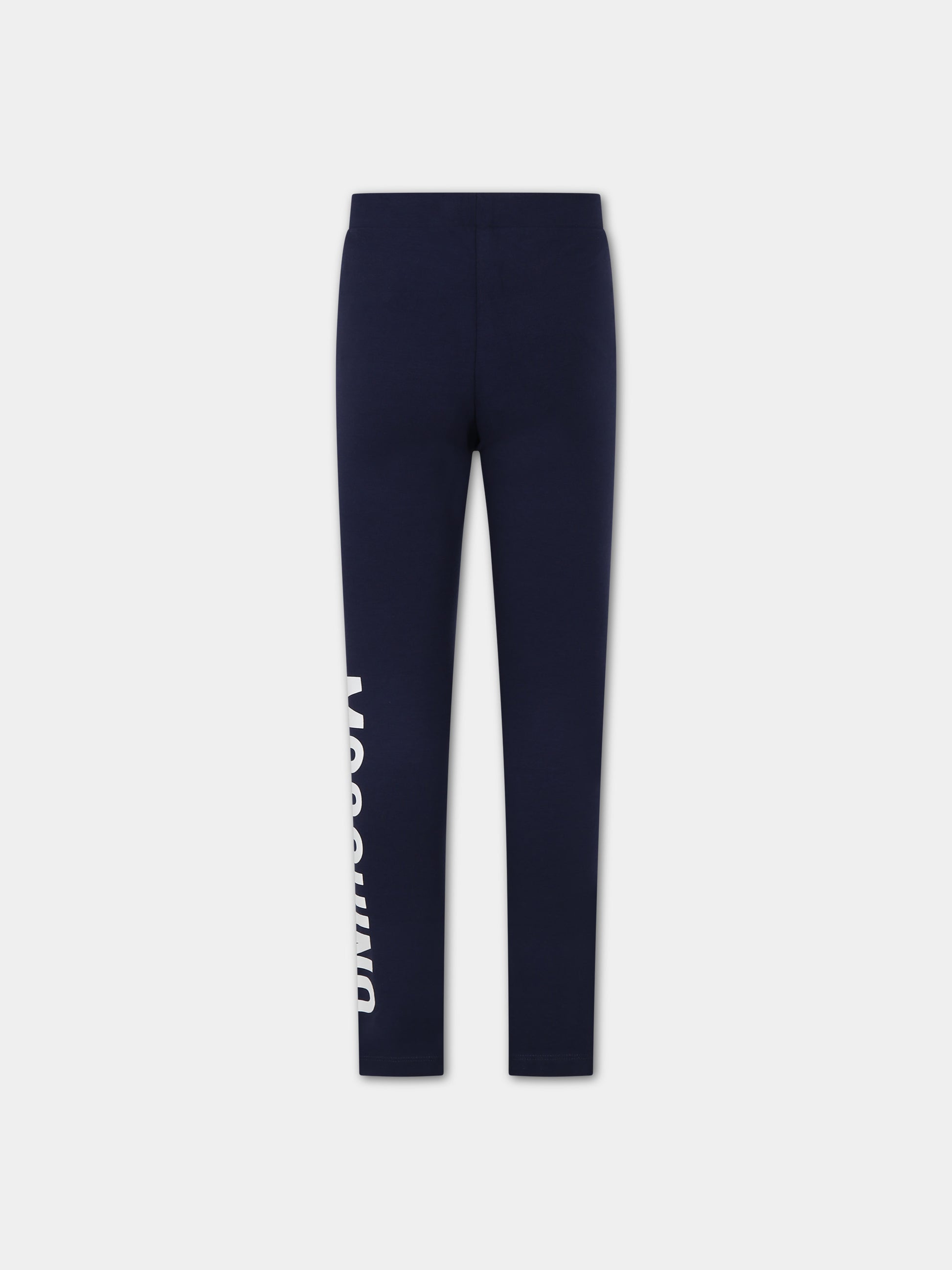 Leggings blu per bambina con logo,Moschino Kids,HAP04X LBA11 40016