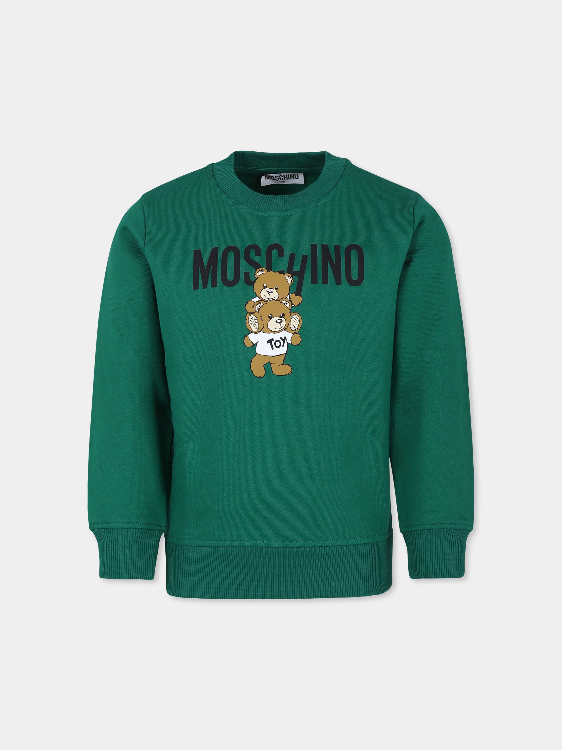 Felpa verde per bambini con due Teddy Bears,Moschino Kids,H6F05R LCA43 30139