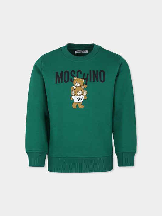 Felpa verde per bambini con due Teddy Bears,Moschino Kids,H6F05R LCA43 30139
