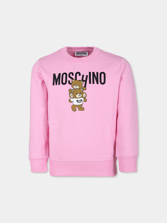 Felpa rosa per bambina con due Teddy Bears,Moschino Kids,H6F05R LCA43 50243