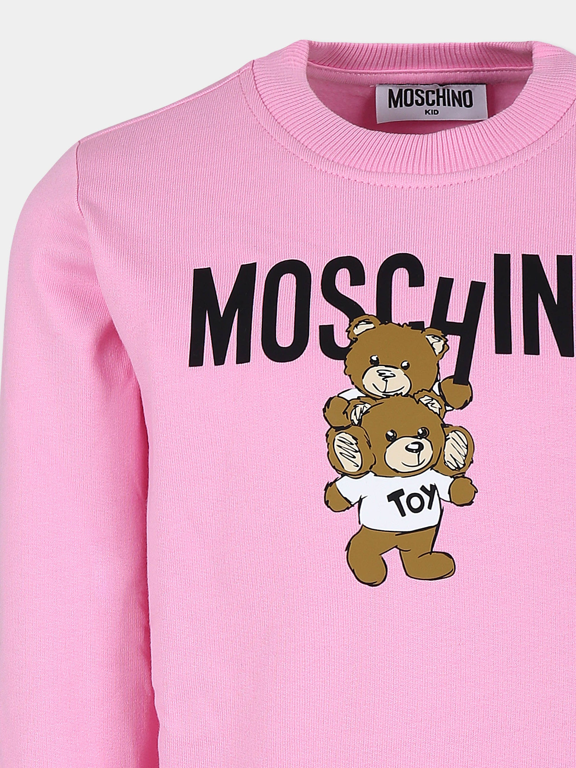 Felpa rosa per bambina con due Teddy Bears,Moschino Kids,H6F05R LCA43 50243