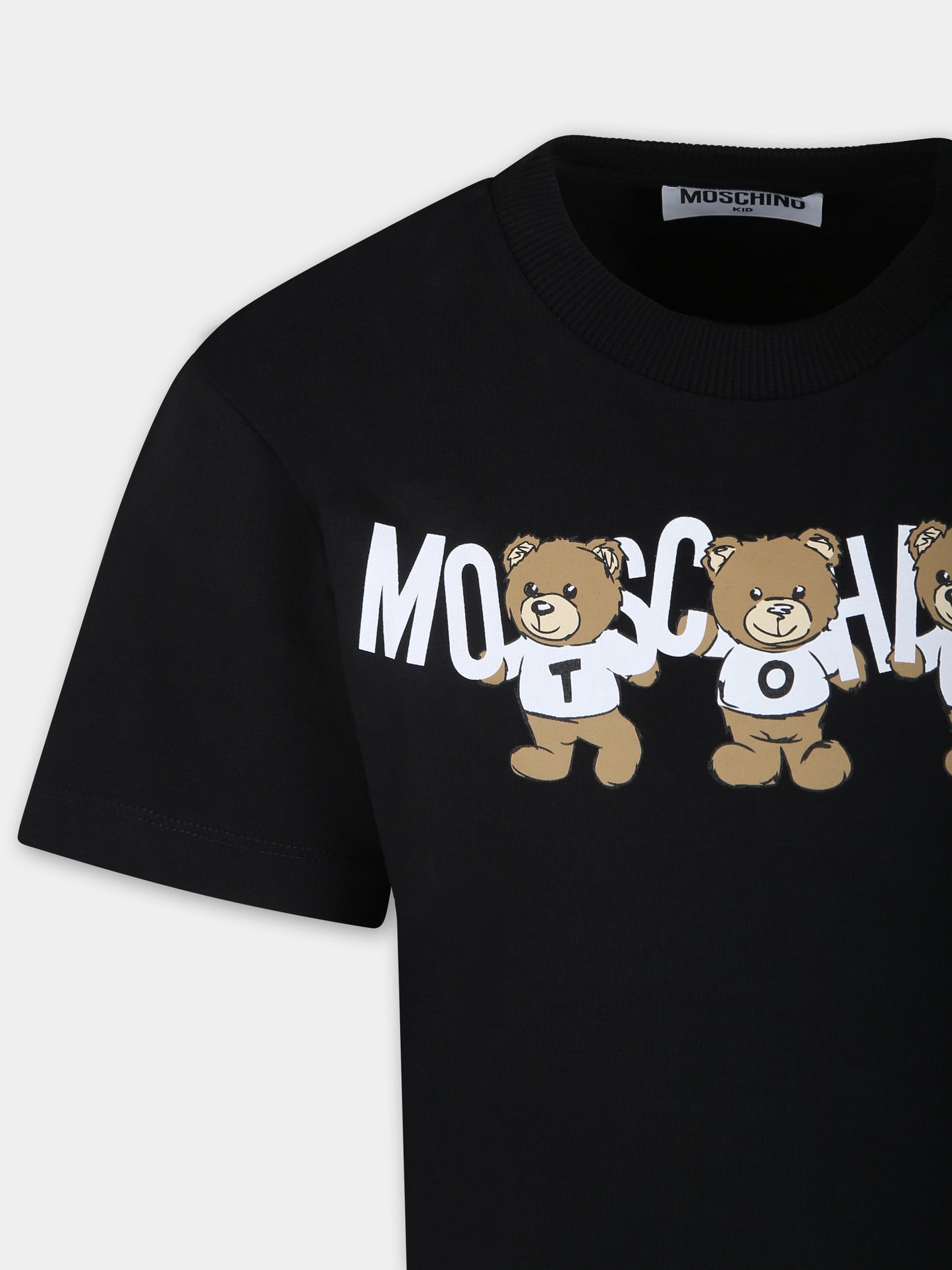 T-shirt nera per bambini con tre Teddy Bears,Moschino Kids,H9M03R LAA10 60100