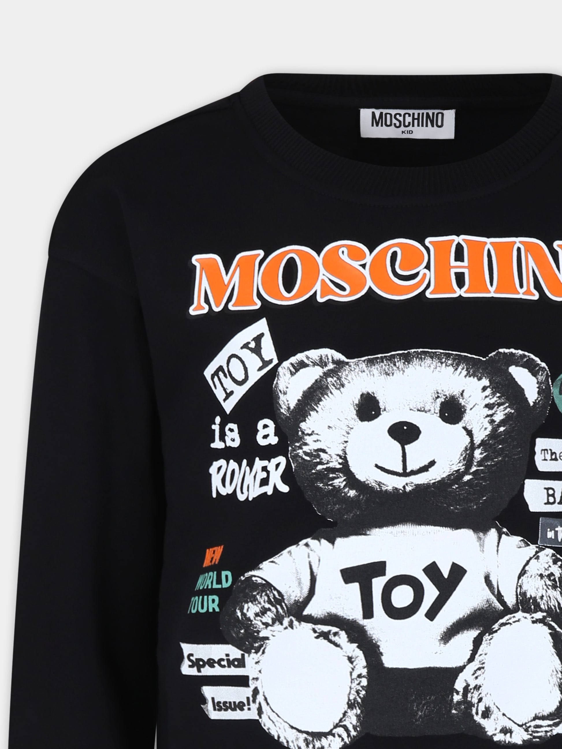 Vestito nero per bambina con Teddy Bear e slogan,Moschino Kids,HDV0FG LDA16 60100